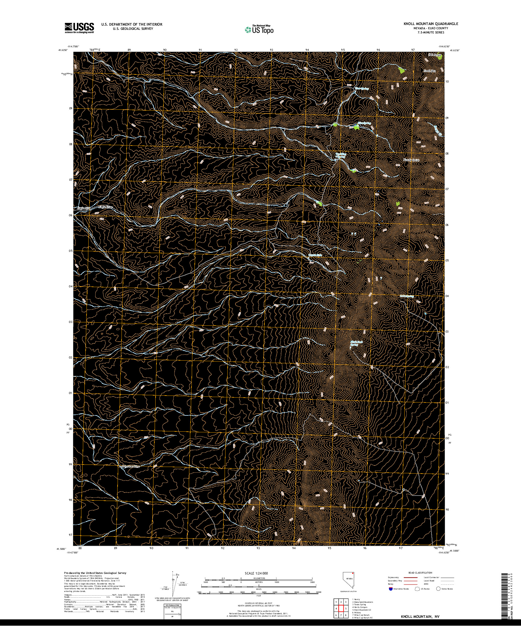 USGS US TOPO 7.5-MINUTE MAP FOR KNOLL MOUNTAIN, NV 2018