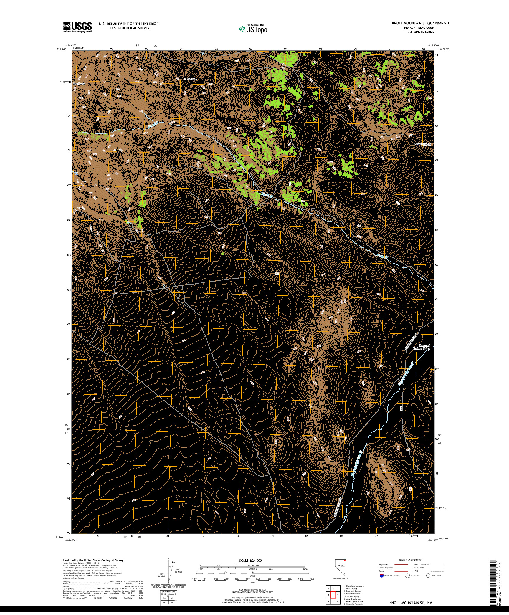 USGS US TOPO 7.5-MINUTE MAP FOR KNOLL MOUNTAIN SE, NV 2018