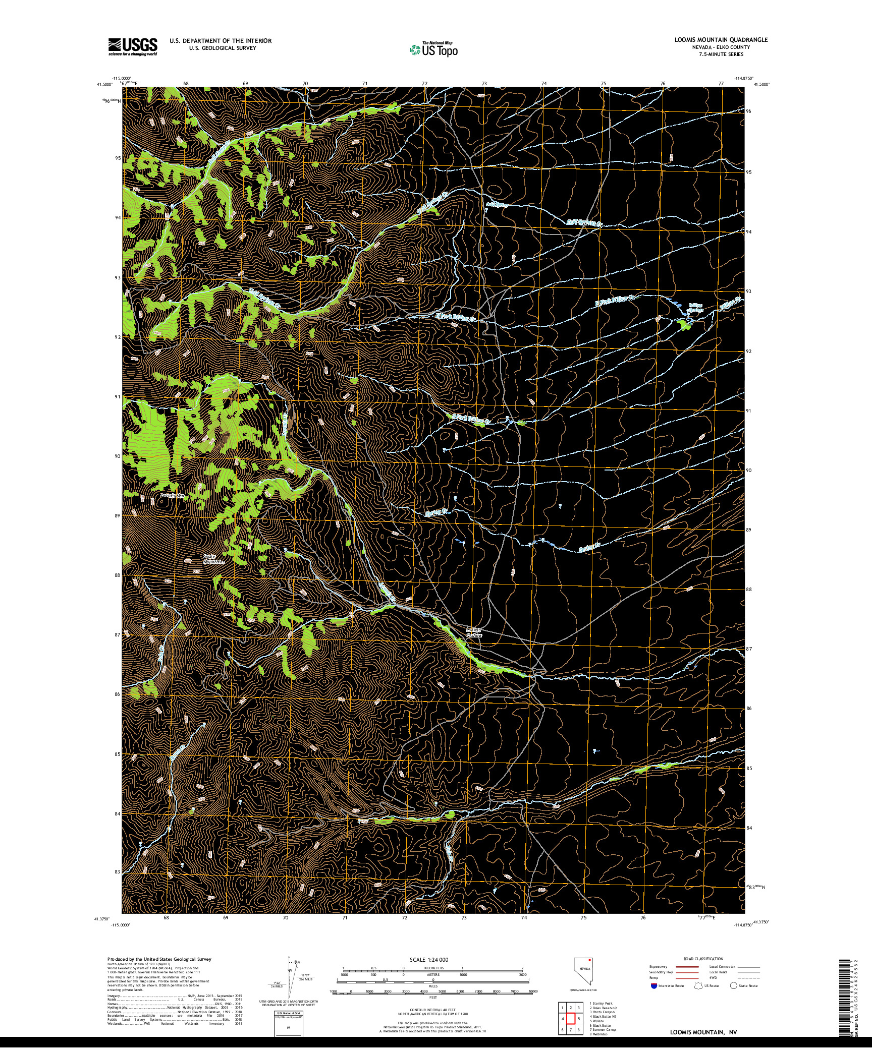 USGS US TOPO 7.5-MINUTE MAP FOR LOOMIS MOUNTAIN, NV 2018