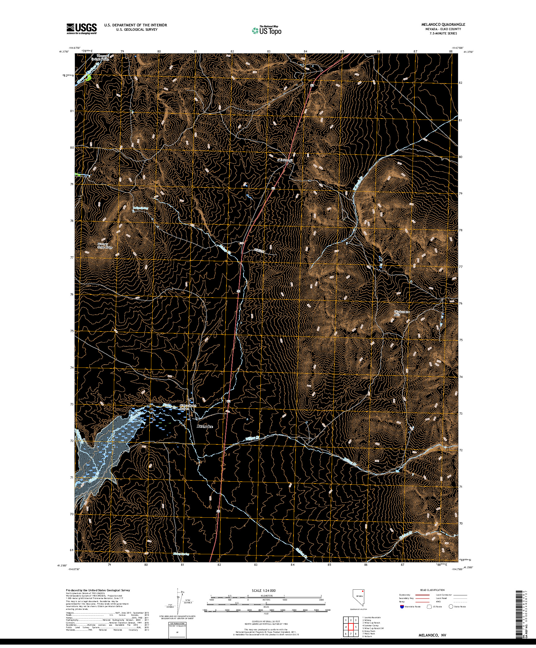 USGS US TOPO 7.5-MINUTE MAP FOR MELANDCO, NV 2018