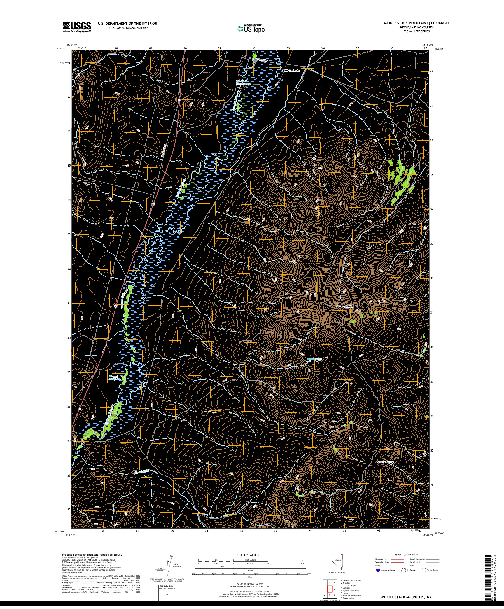 USGS US TOPO 7.5-MINUTE MAP FOR MIDDLE STACK MOUNTAIN, NV 2018