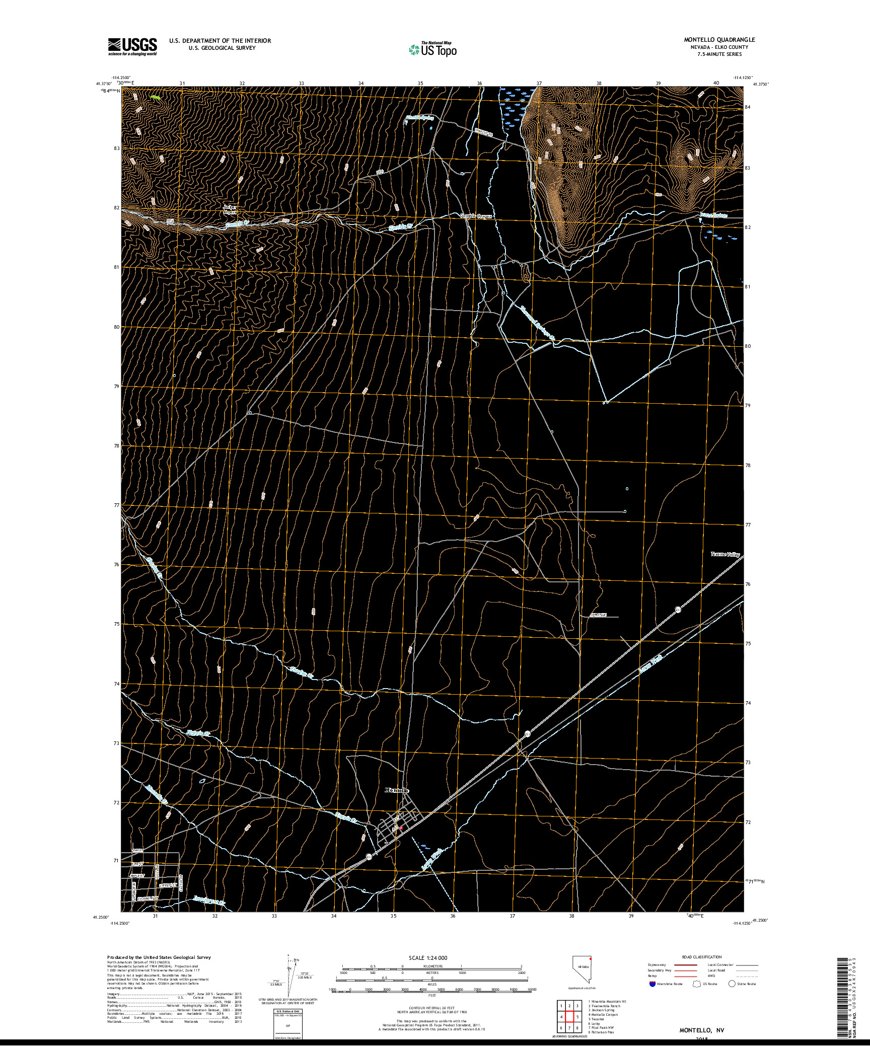 USGS US TOPO 7.5-MINUTE MAP FOR MONTELLO, NV 2018