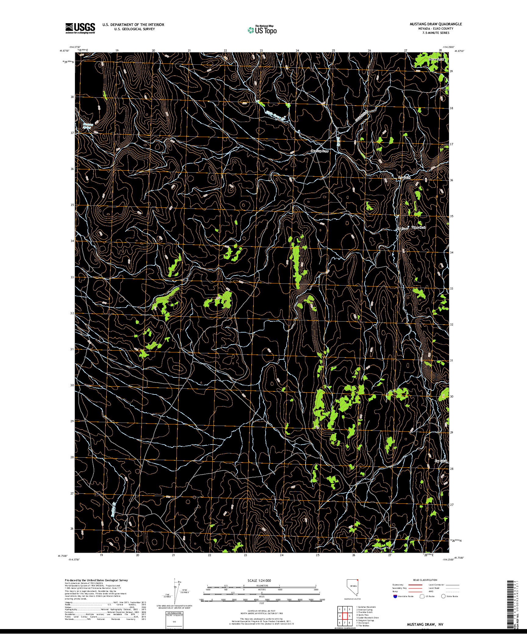 USGS US TOPO 7.5-MINUTE MAP FOR MUSTANG DRAW, NV 2018