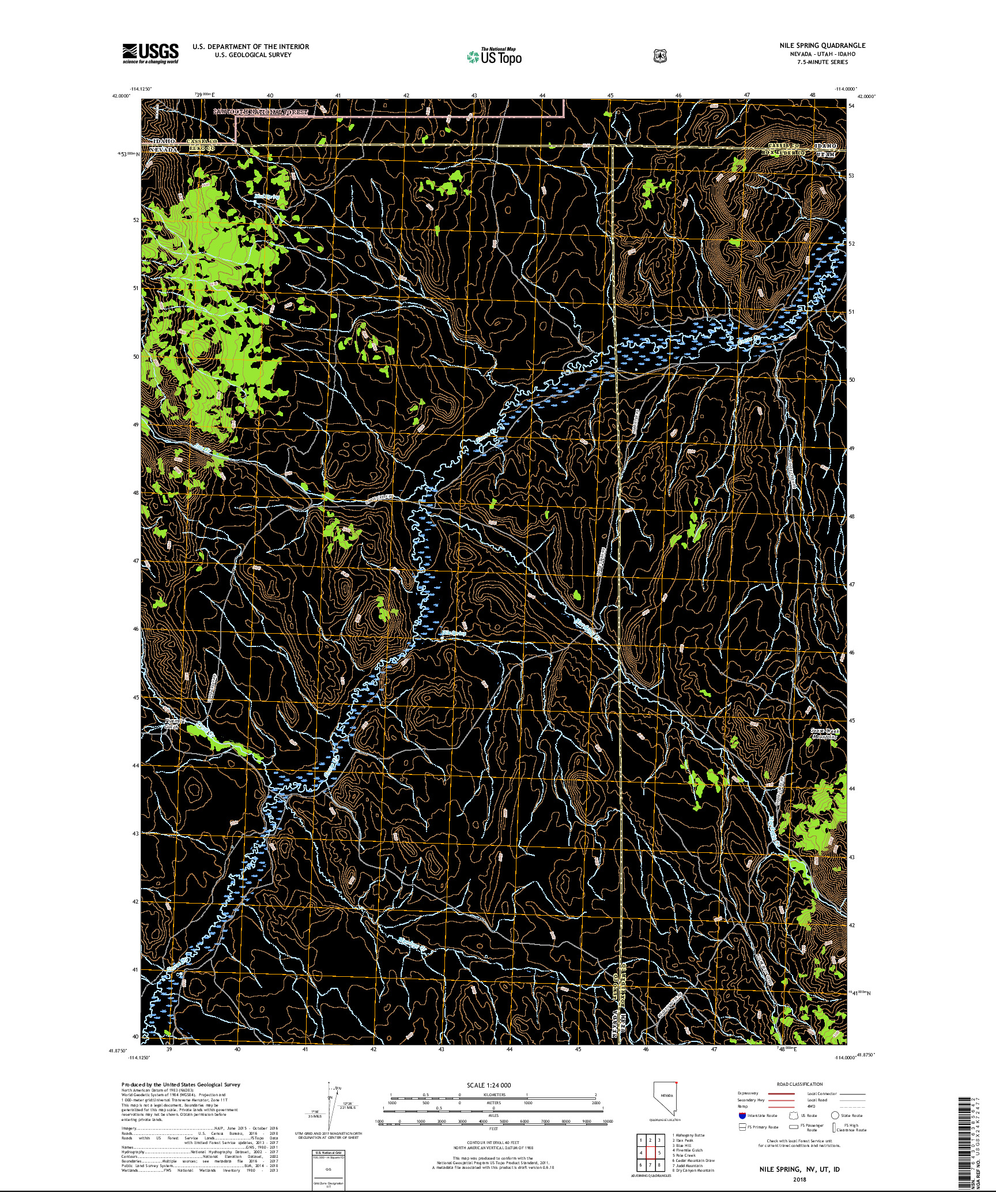 USGS US TOPO 7.5-MINUTE MAP FOR NILE SPRING, NV,UT,ID 2018