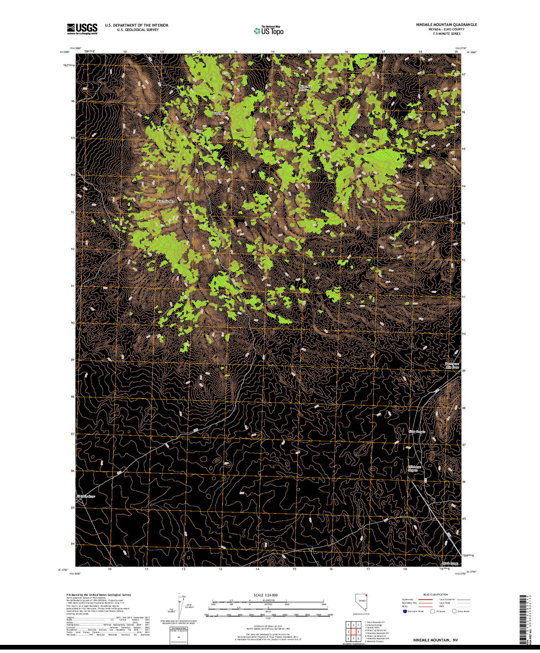 USGS US TOPO 7.5-MINUTE MAP FOR NINEMILE MOUNTAIN, NV 2018