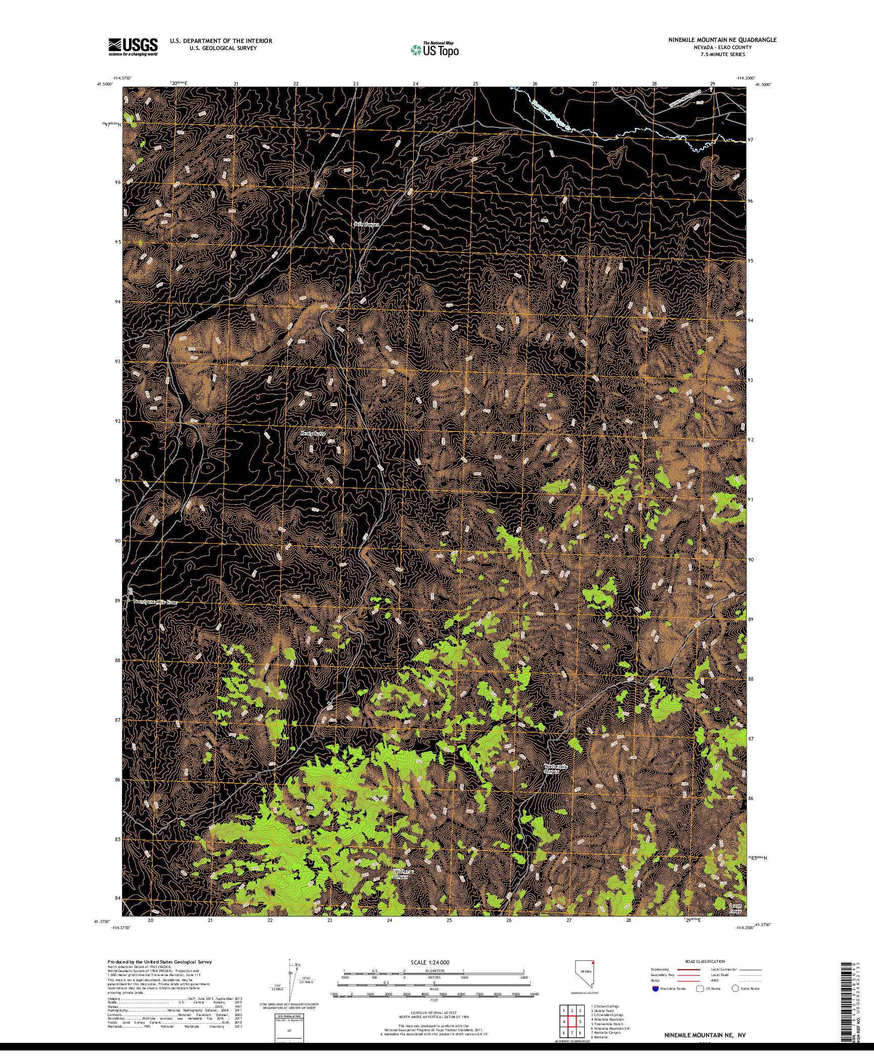 USGS US TOPO 7.5-MINUTE MAP FOR NINEMILE MOUNTAIN NE, NV 2018