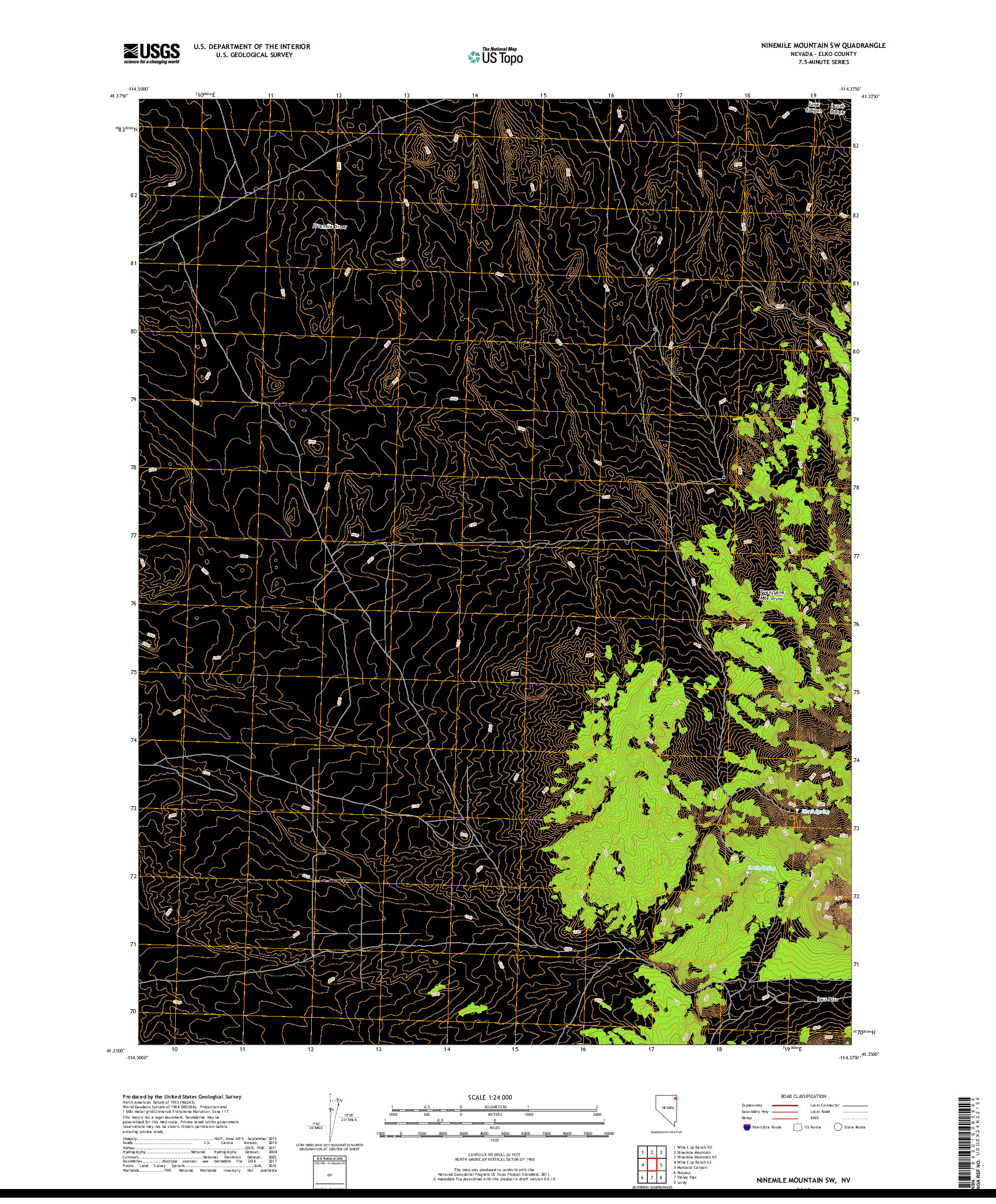 USGS US TOPO 7.5-MINUTE MAP FOR NINEMILE MOUNTAIN SW, NV 2018