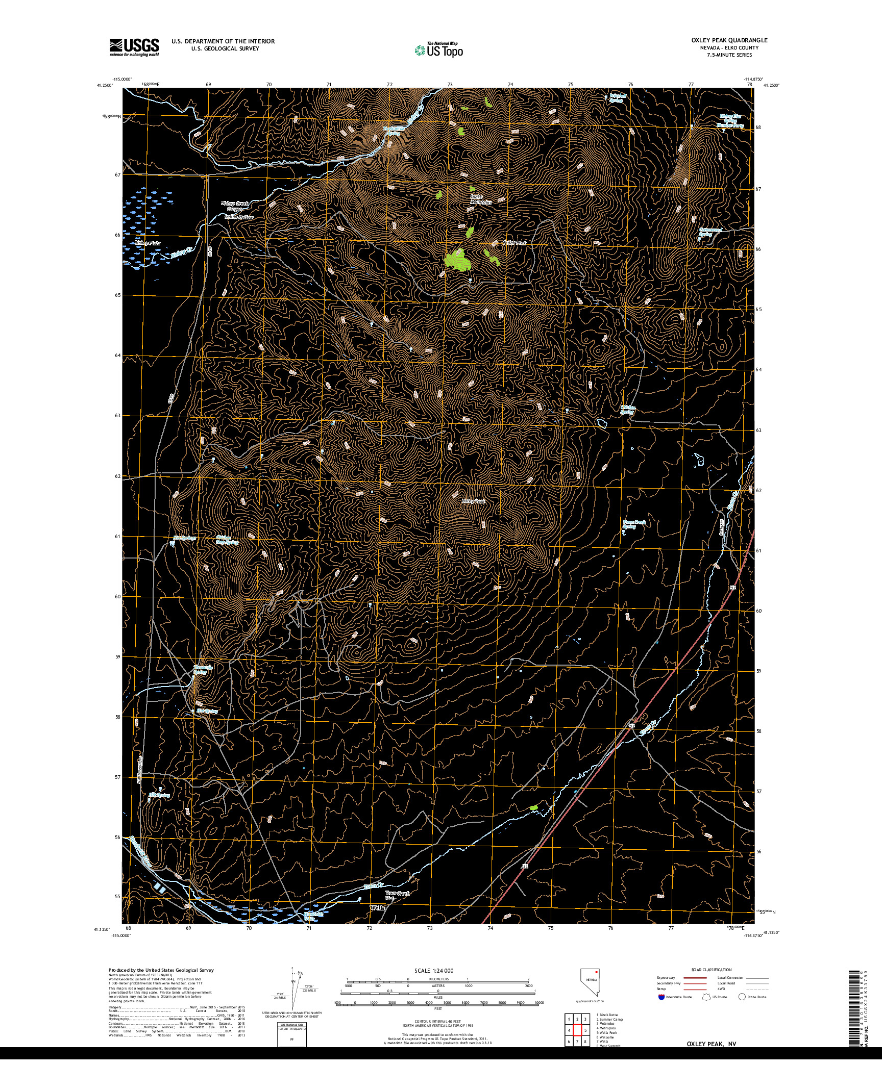 USGS US TOPO 7.5-MINUTE MAP FOR OXLEY PEAK, NV 2018