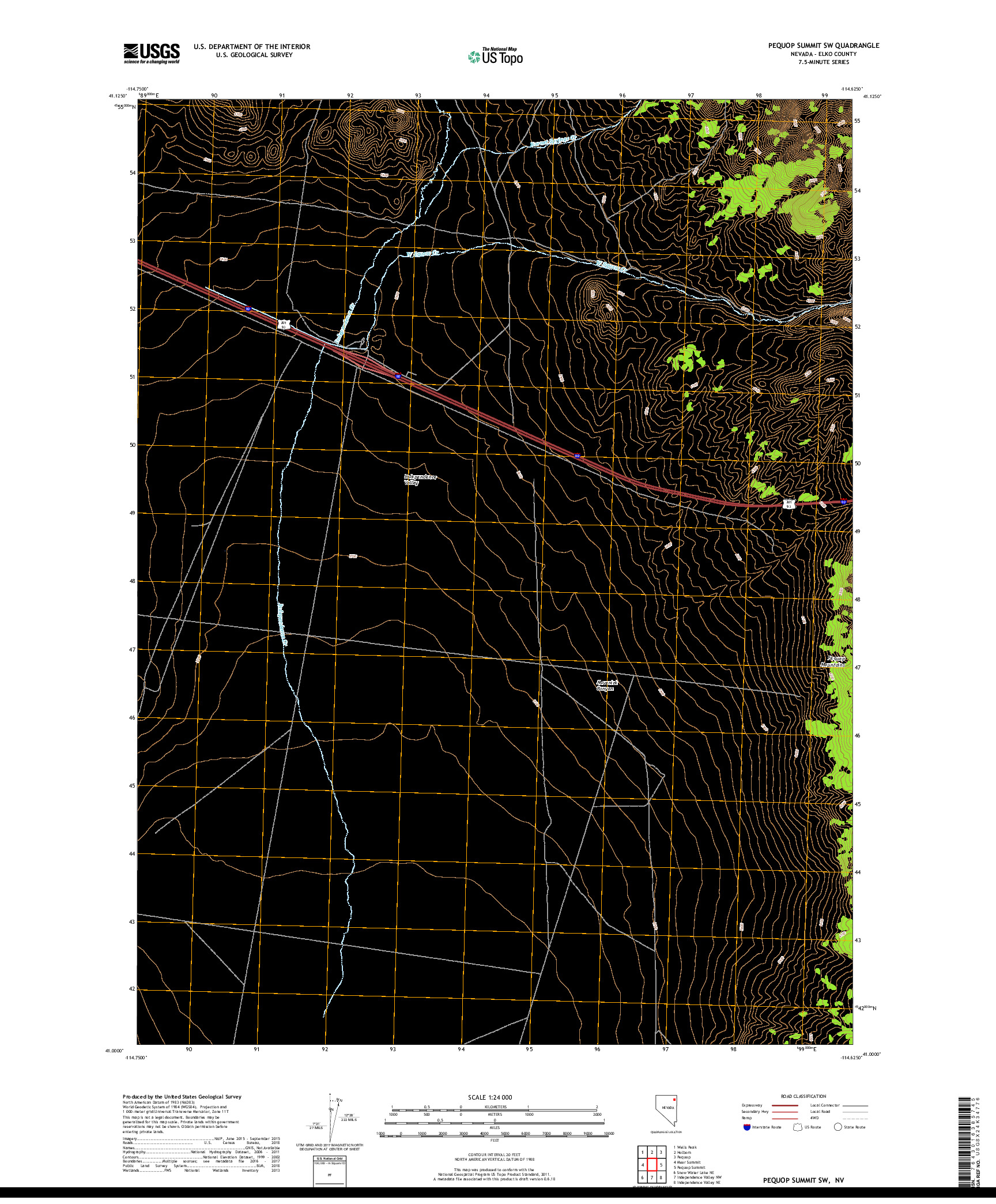 USGS US TOPO 7.5-MINUTE MAP FOR PEQUOP SUMMIT SW, NV 2018