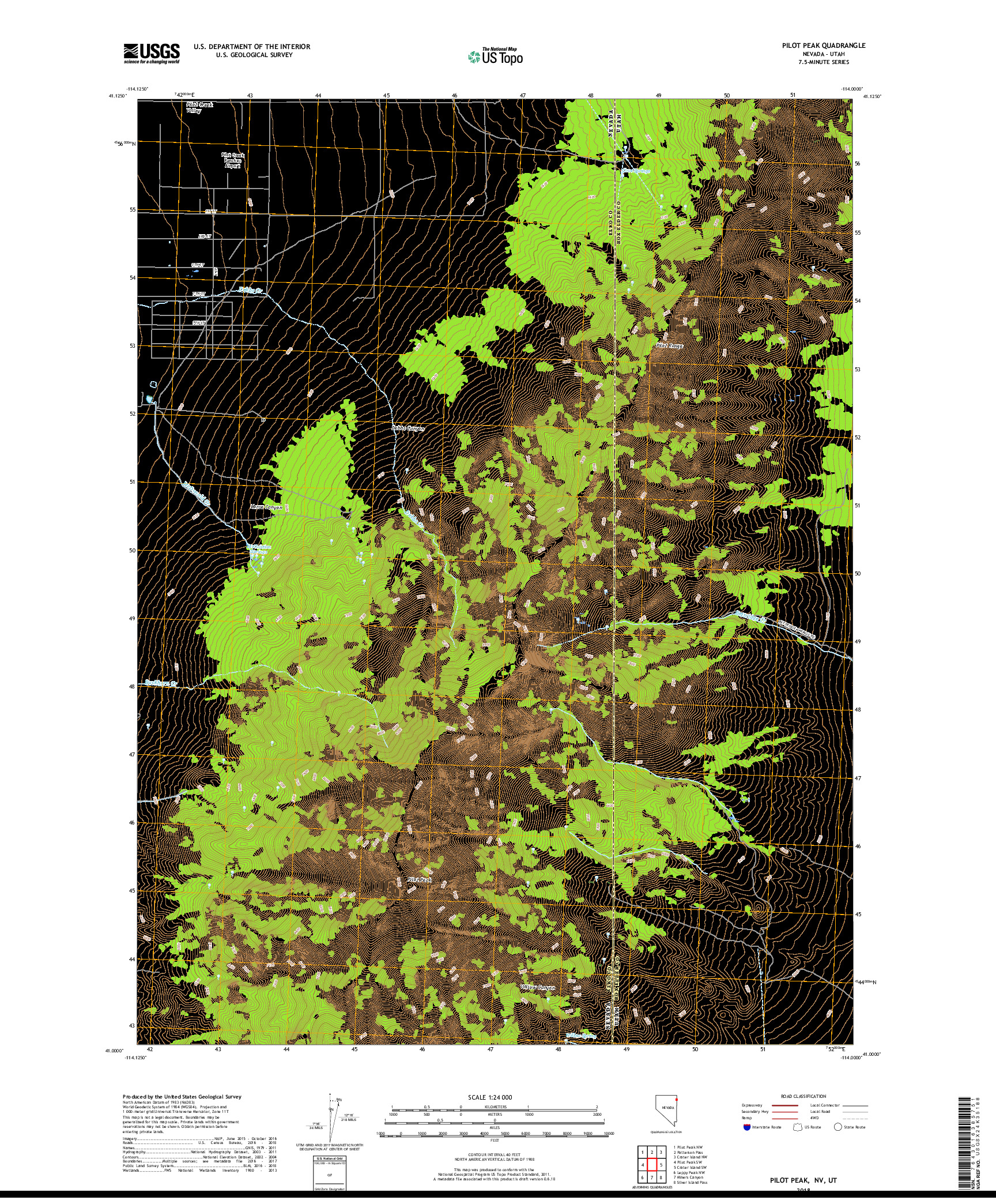 USGS US TOPO 7.5-MINUTE MAP FOR PILOT PEAK, NV,UT 2018