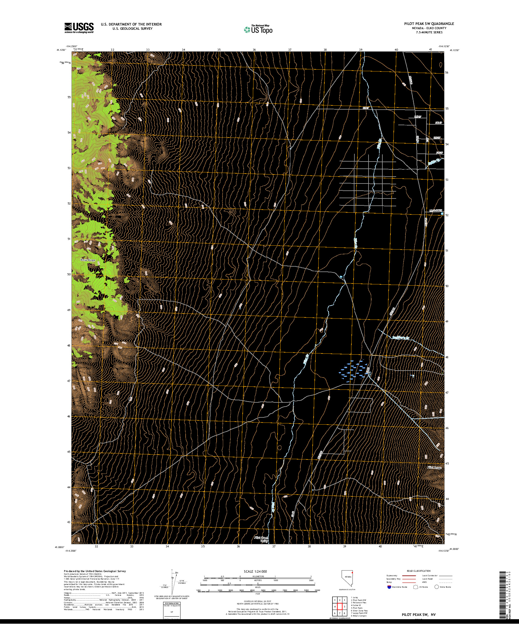 USGS US TOPO 7.5-MINUTE MAP FOR PILOT PEAK SW, NV 2018