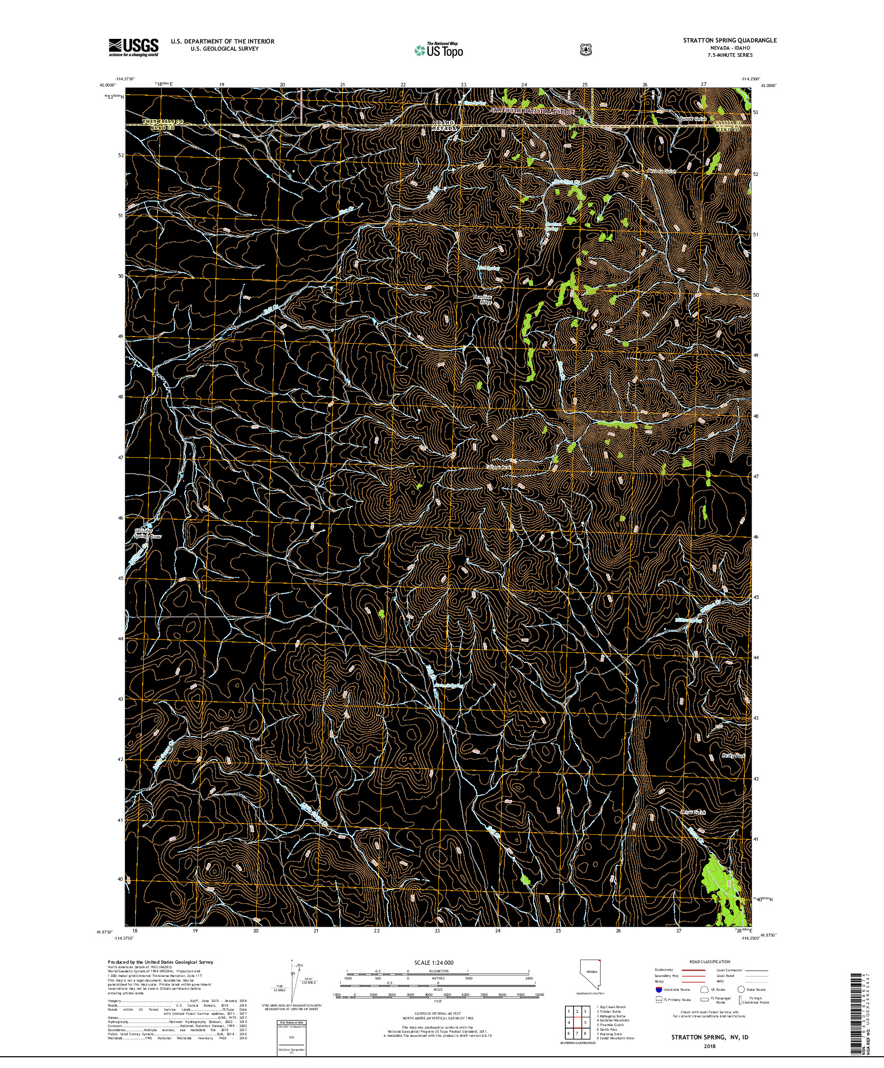 USGS US TOPO 7.5-MINUTE MAP FOR STRATTON SPRING, NV,ID 2018