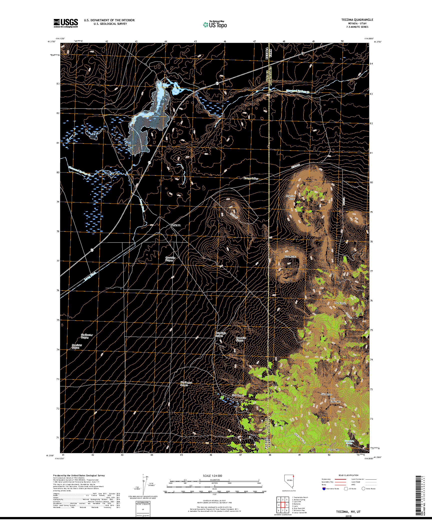USGS US TOPO 7.5-MINUTE MAP FOR TECOMA, NV,UT 2018