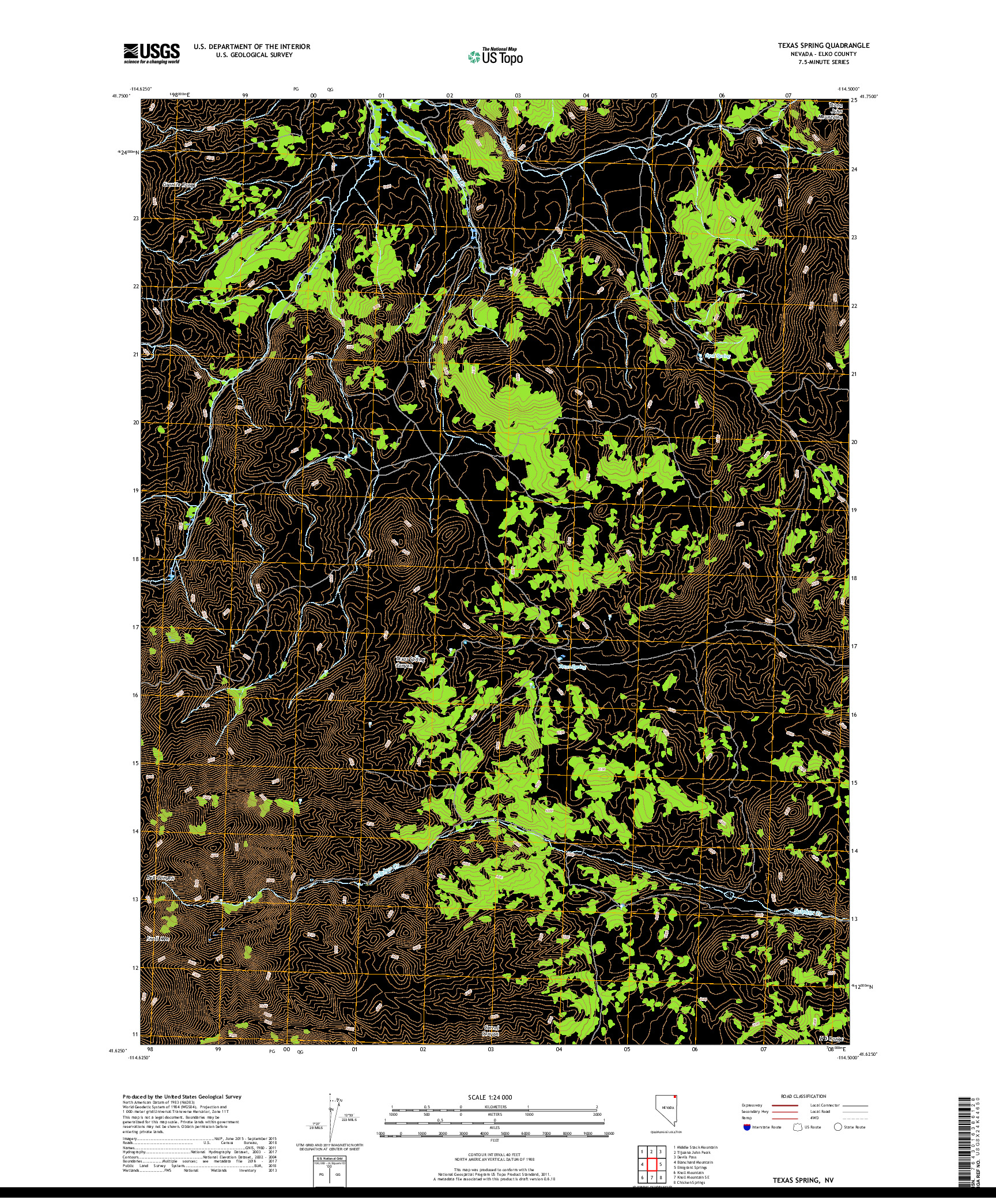 USGS US TOPO 7.5-MINUTE MAP FOR TEXAS SPRING, NV 2018