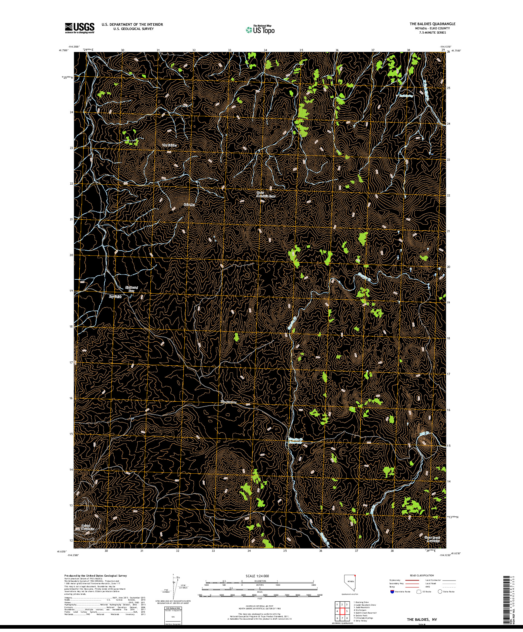 USGS US TOPO 7.5-MINUTE MAP FOR THE BALDIES, NV 2018