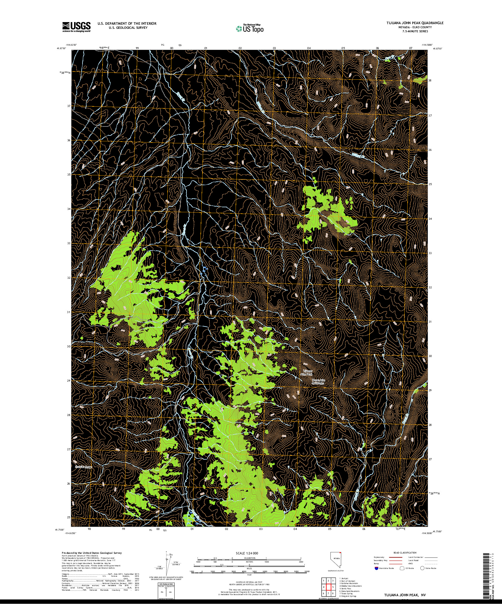 USGS US TOPO 7.5-MINUTE MAP FOR TIJUANA JOHN PEAK, NV 2018