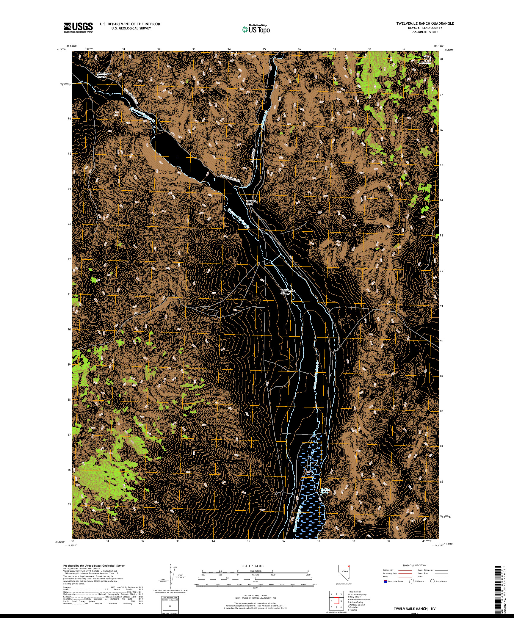 USGS US TOPO 7.5-MINUTE MAP FOR TWELVEMILE RANCH, NV 2018