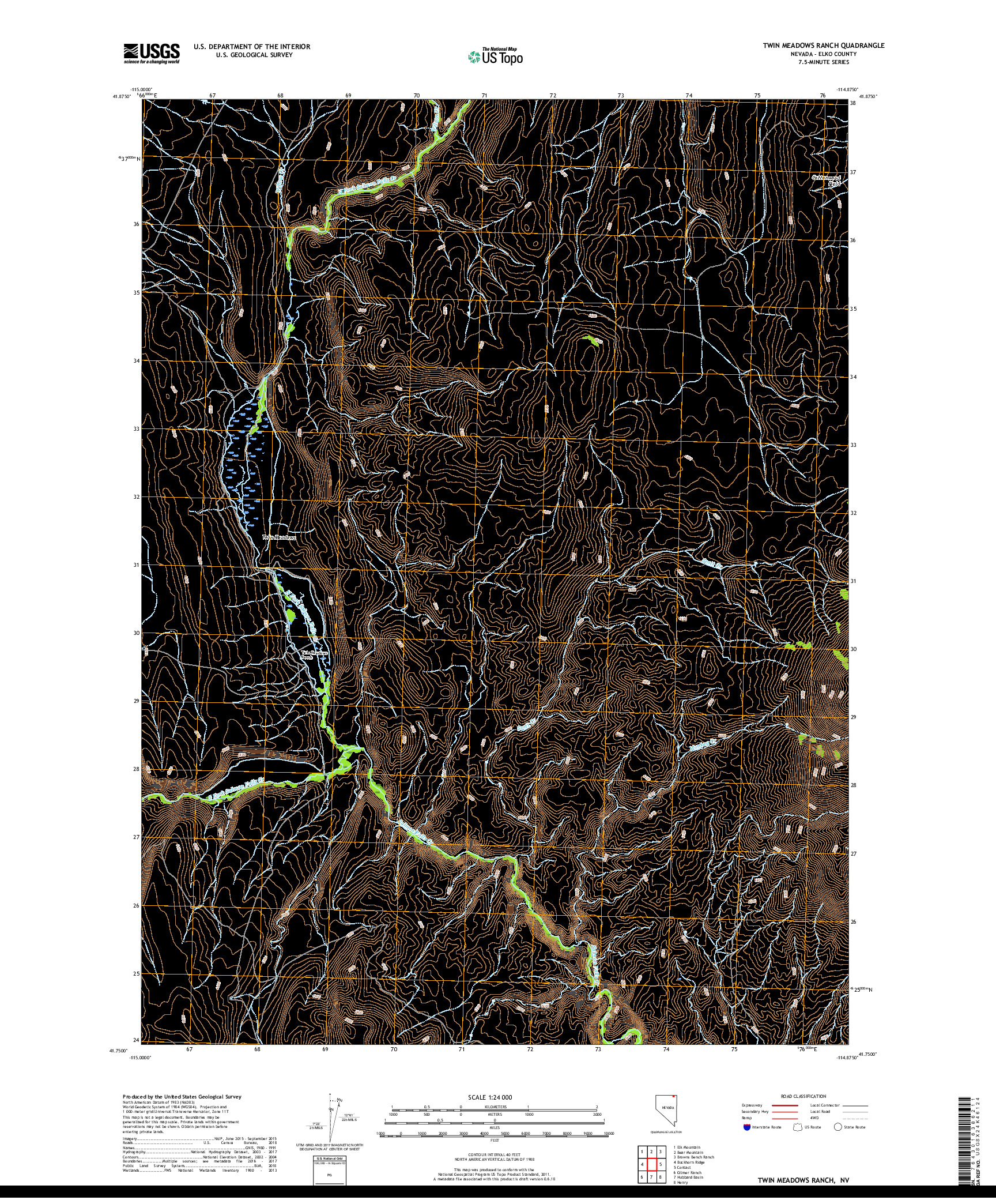 USGS US TOPO 7.5-MINUTE MAP FOR TWIN MEADOWS RANCH, NV 2018