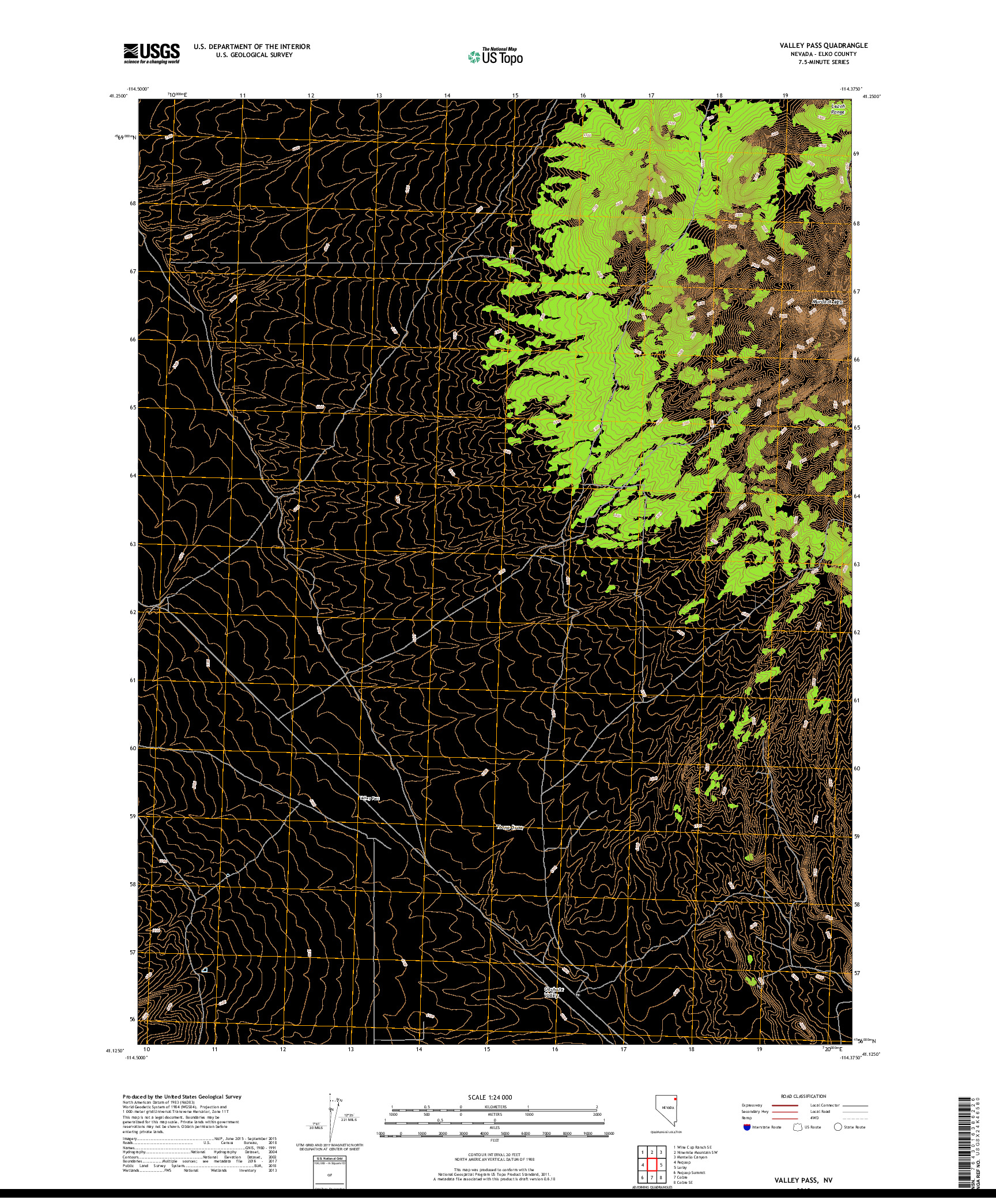 USGS US TOPO 7.5-MINUTE MAP FOR VALLEY PASS, NV 2018