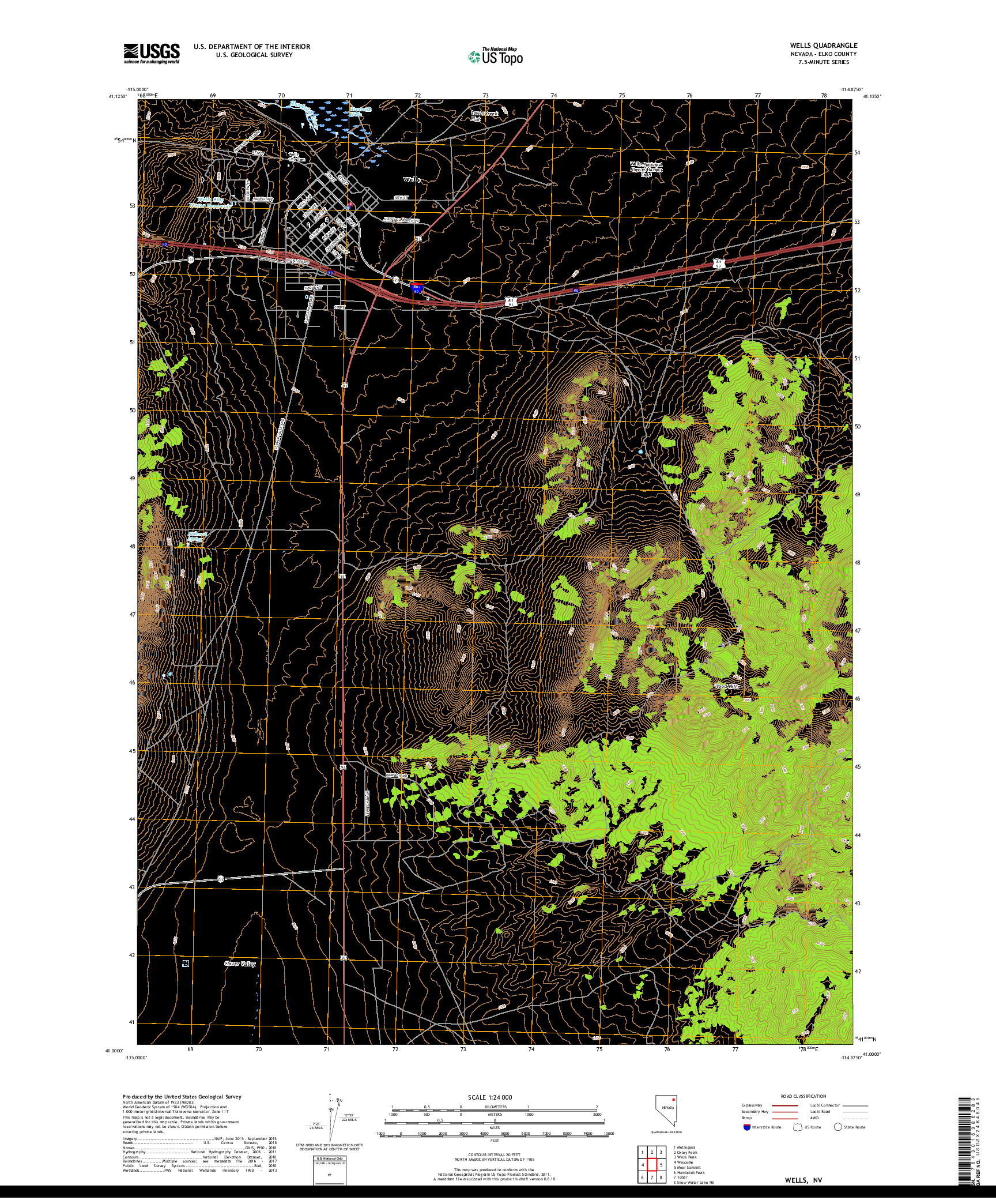 USGS US TOPO 7.5-MINUTE MAP FOR WELLS, NV 2018