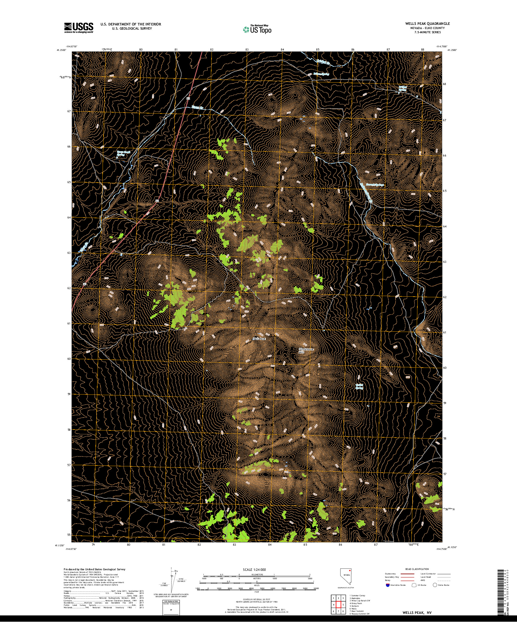 USGS US TOPO 7.5-MINUTE MAP FOR WELLS PEAK, NV 2018