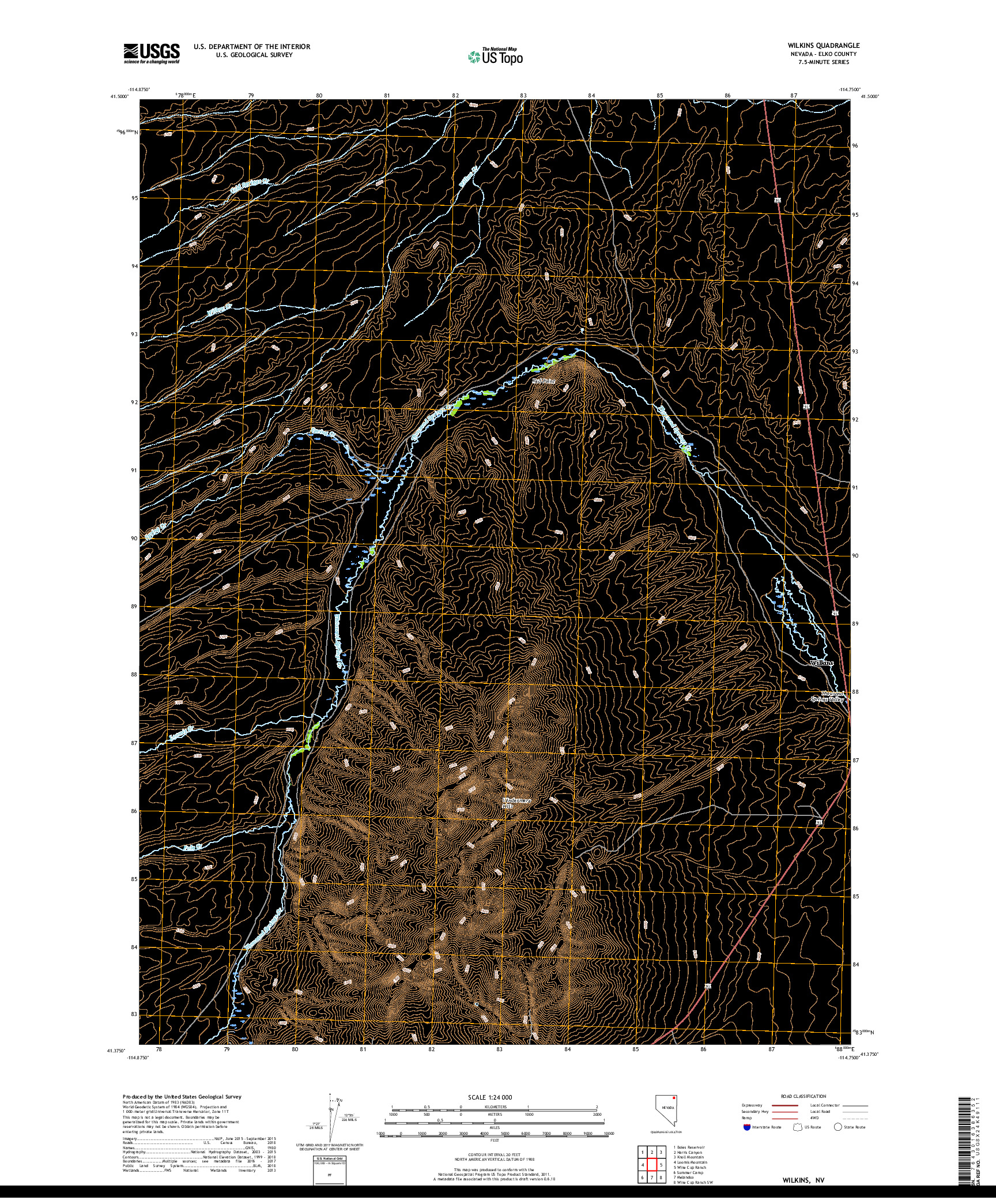 USGS US TOPO 7.5-MINUTE MAP FOR WILKINS, NV 2018