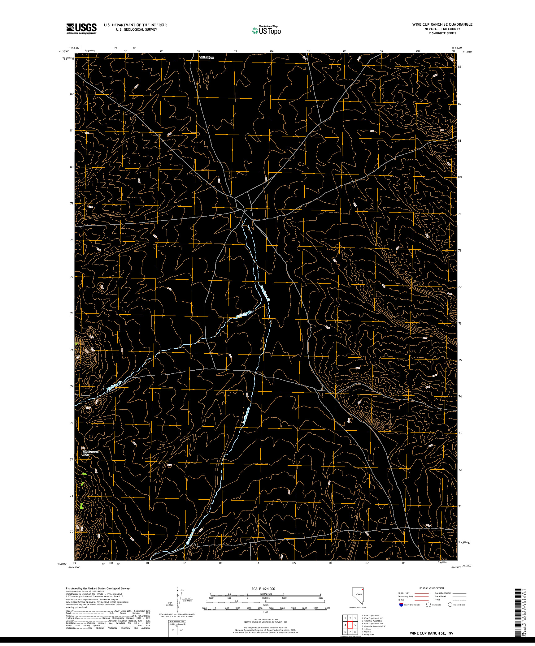 USGS US TOPO 7.5-MINUTE MAP FOR WINE CUP RANCH SE, NV 2018