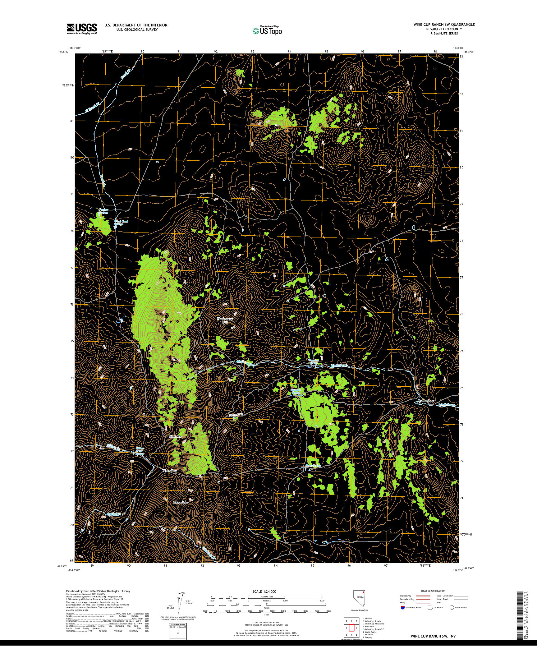 USGS US TOPO 7.5-MINUTE MAP FOR WINE CUP RANCH SW, NV 2018