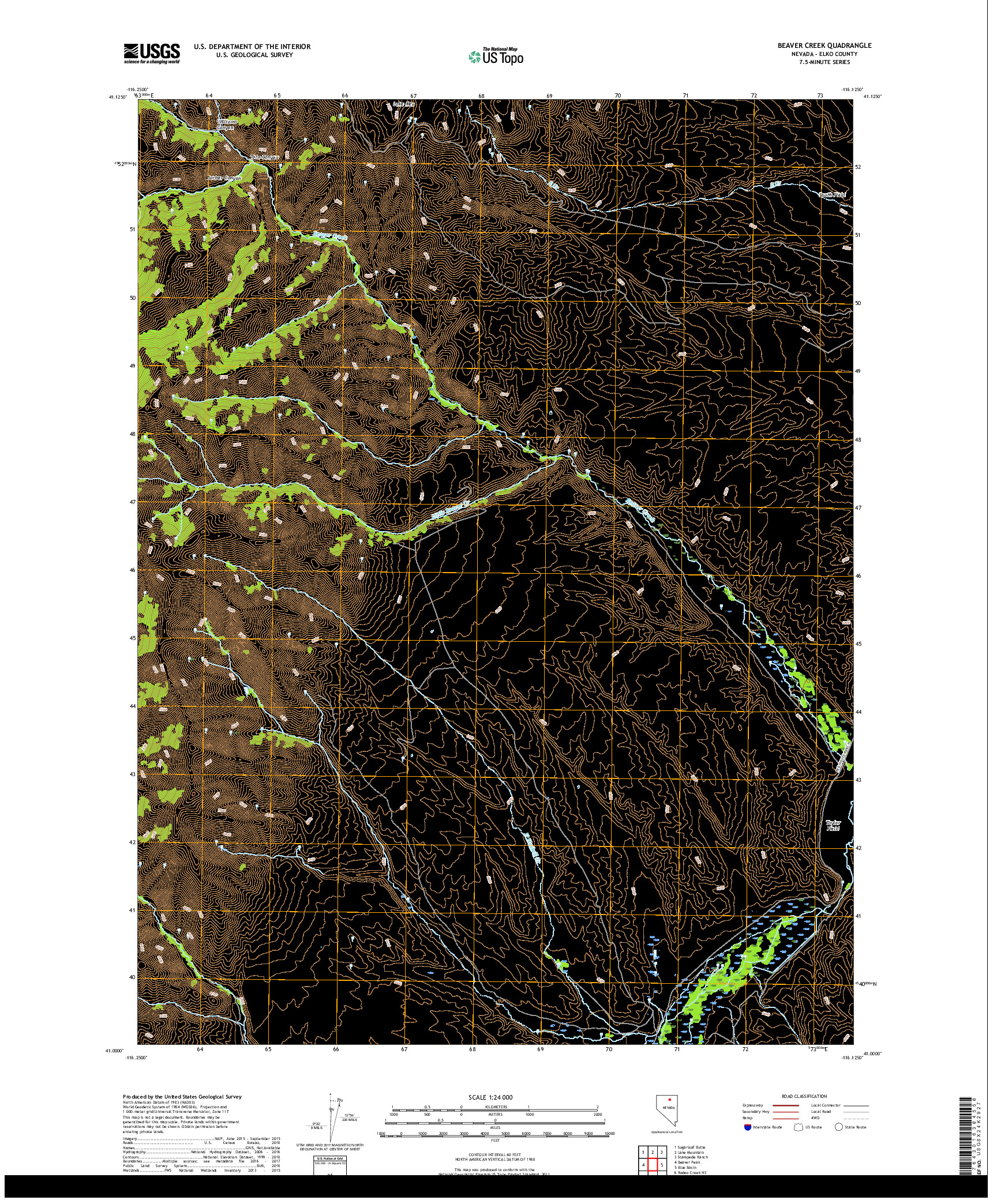 USGS US TOPO 7.5-MINUTE MAP FOR BEAVER CREEK, NV 2018