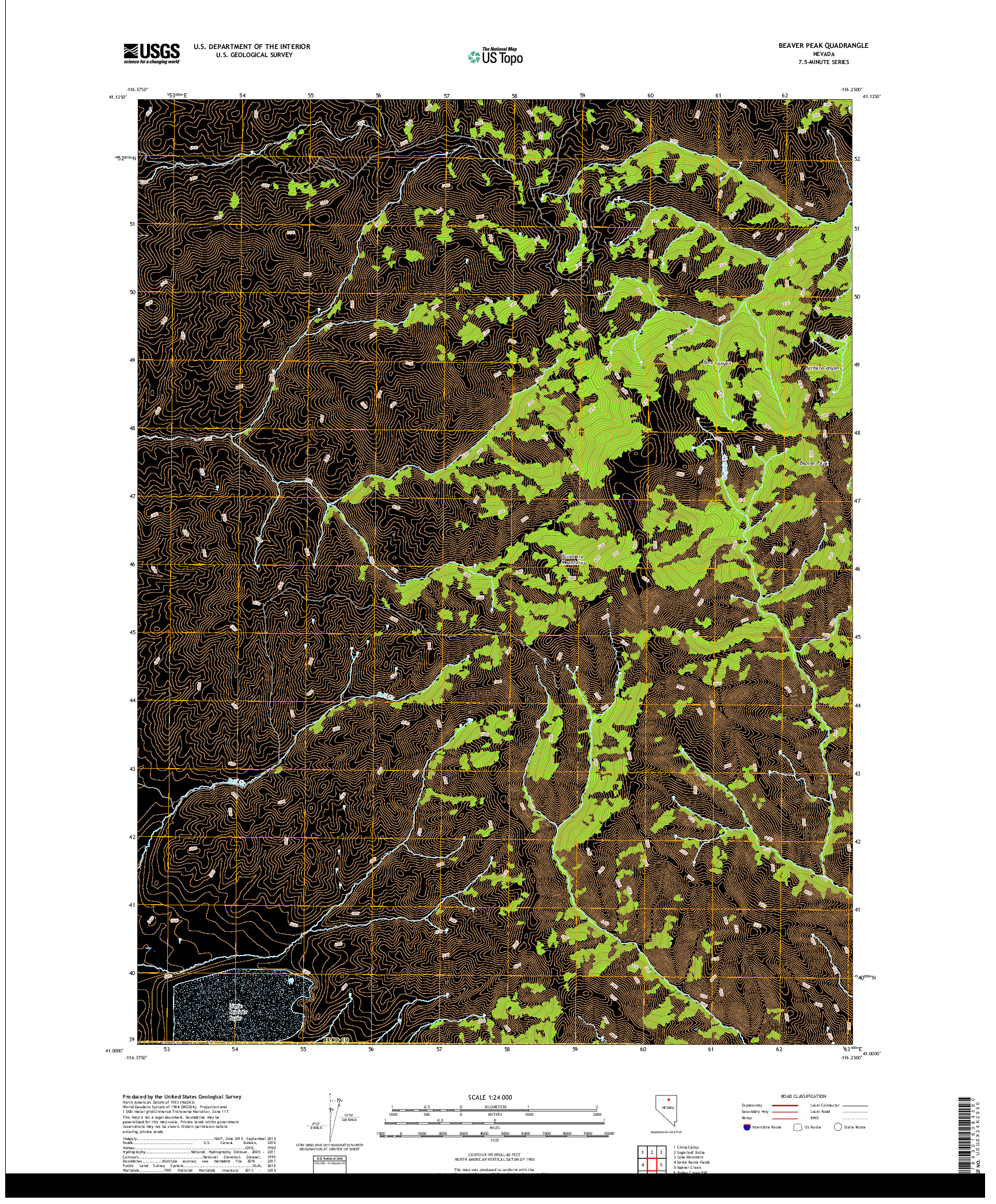 USGS US TOPO 7.5-MINUTE MAP FOR BEAVER PEAK, NV 2018