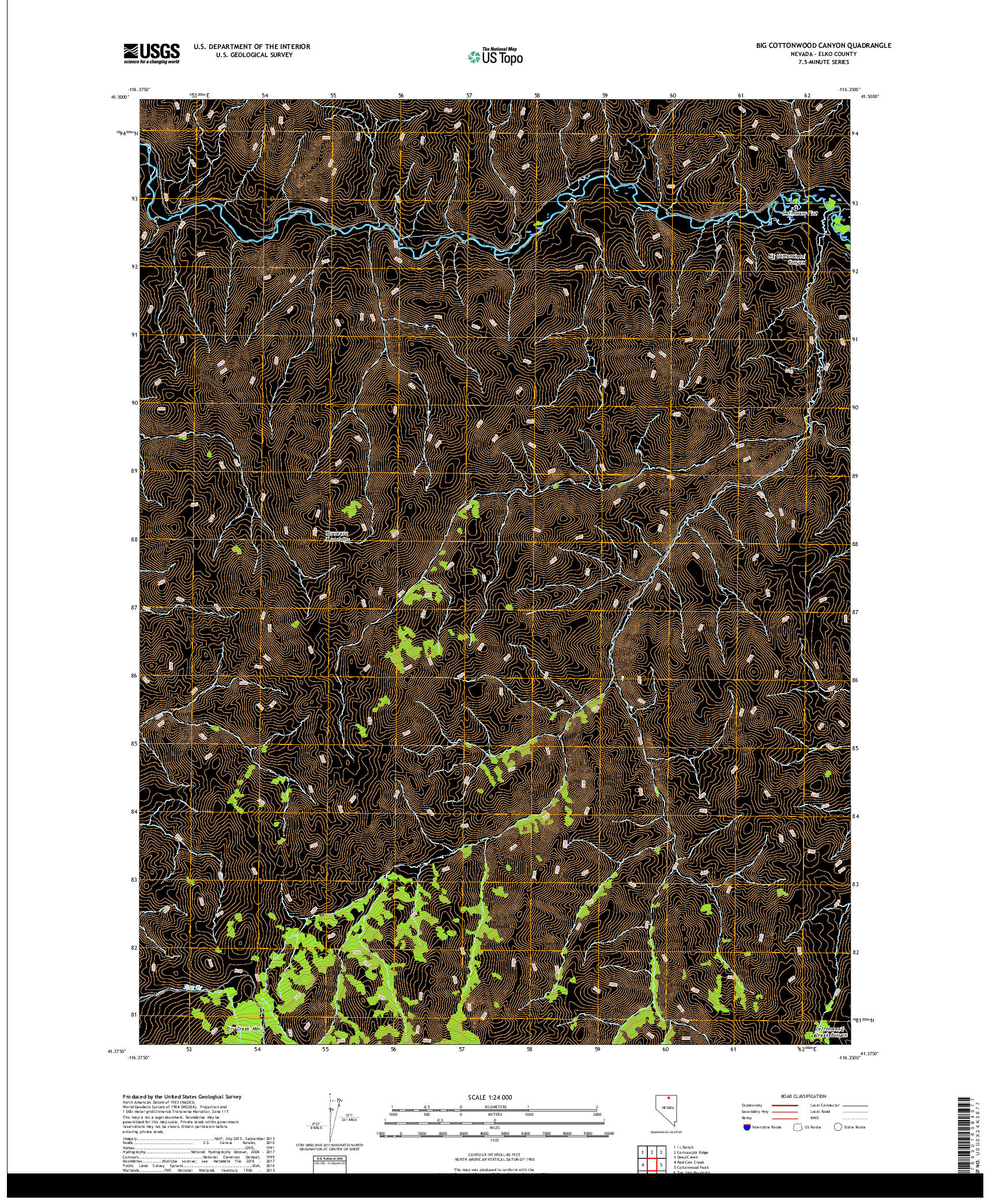 USGS US TOPO 7.5-MINUTE MAP FOR BIG COTTONWOOD CANYON, NV 2018