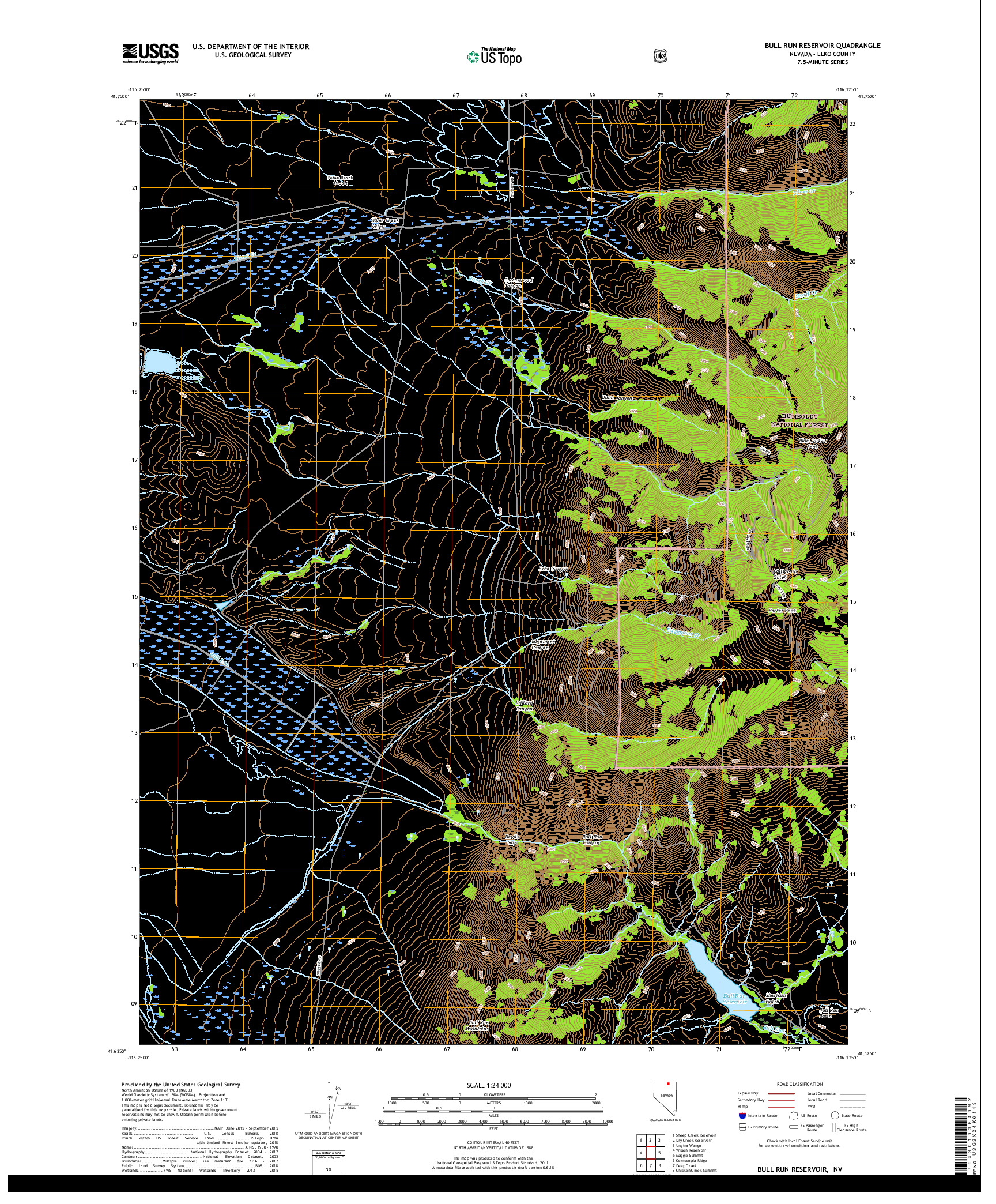 USGS US TOPO 7.5-MINUTE MAP FOR BULL RUN RESERVOIR, NV 2018