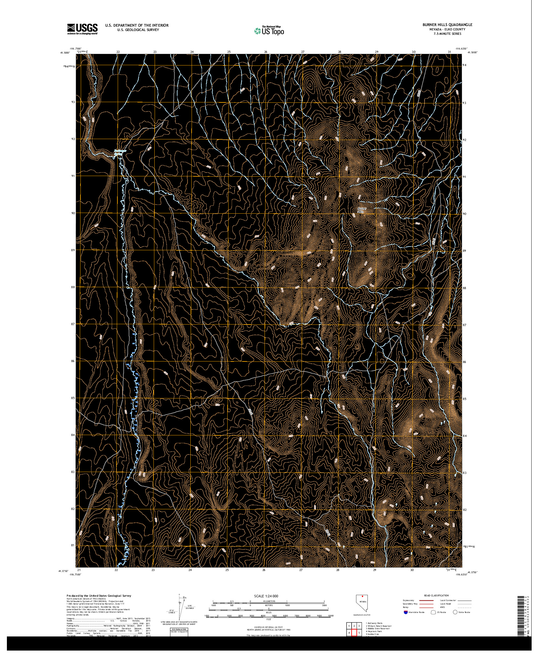 USGS US TOPO 7.5-MINUTE MAP FOR BURNER HILLS, NV 2018