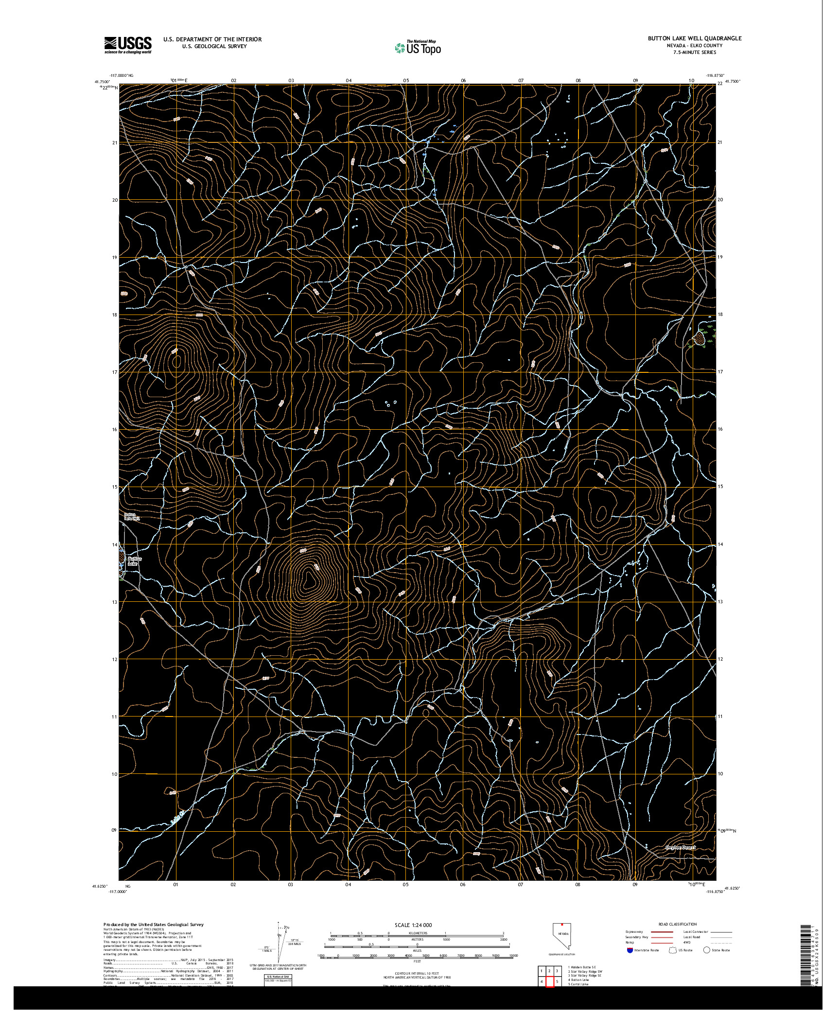 USGS US TOPO 7.5-MINUTE MAP FOR BUTTON LAKE WELL, NV 2018