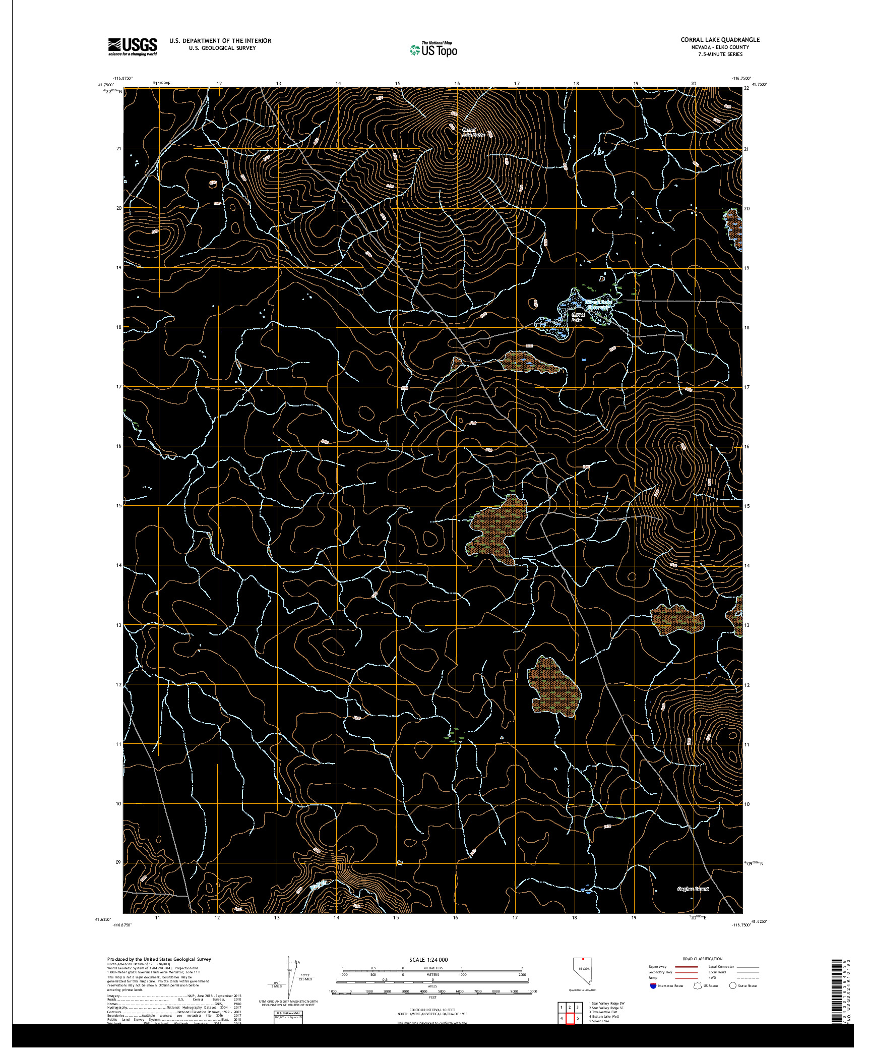 USGS US TOPO 7.5-MINUTE MAP FOR CORRAL LAKE, NV 2018