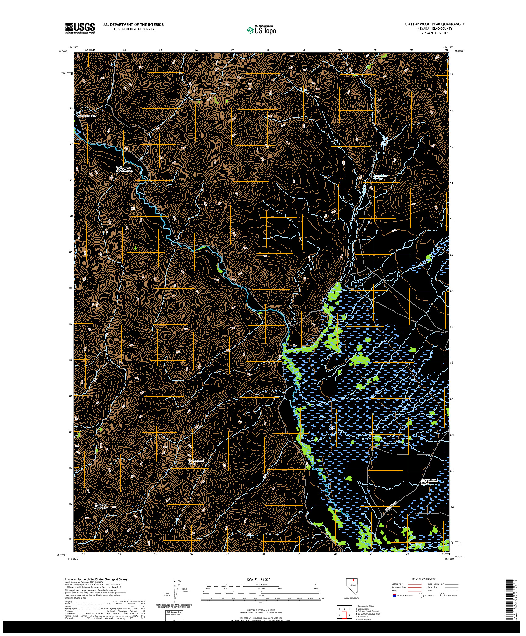 USGS US TOPO 7.5-MINUTE MAP FOR COTTONWOOD PEAK, NV 2018