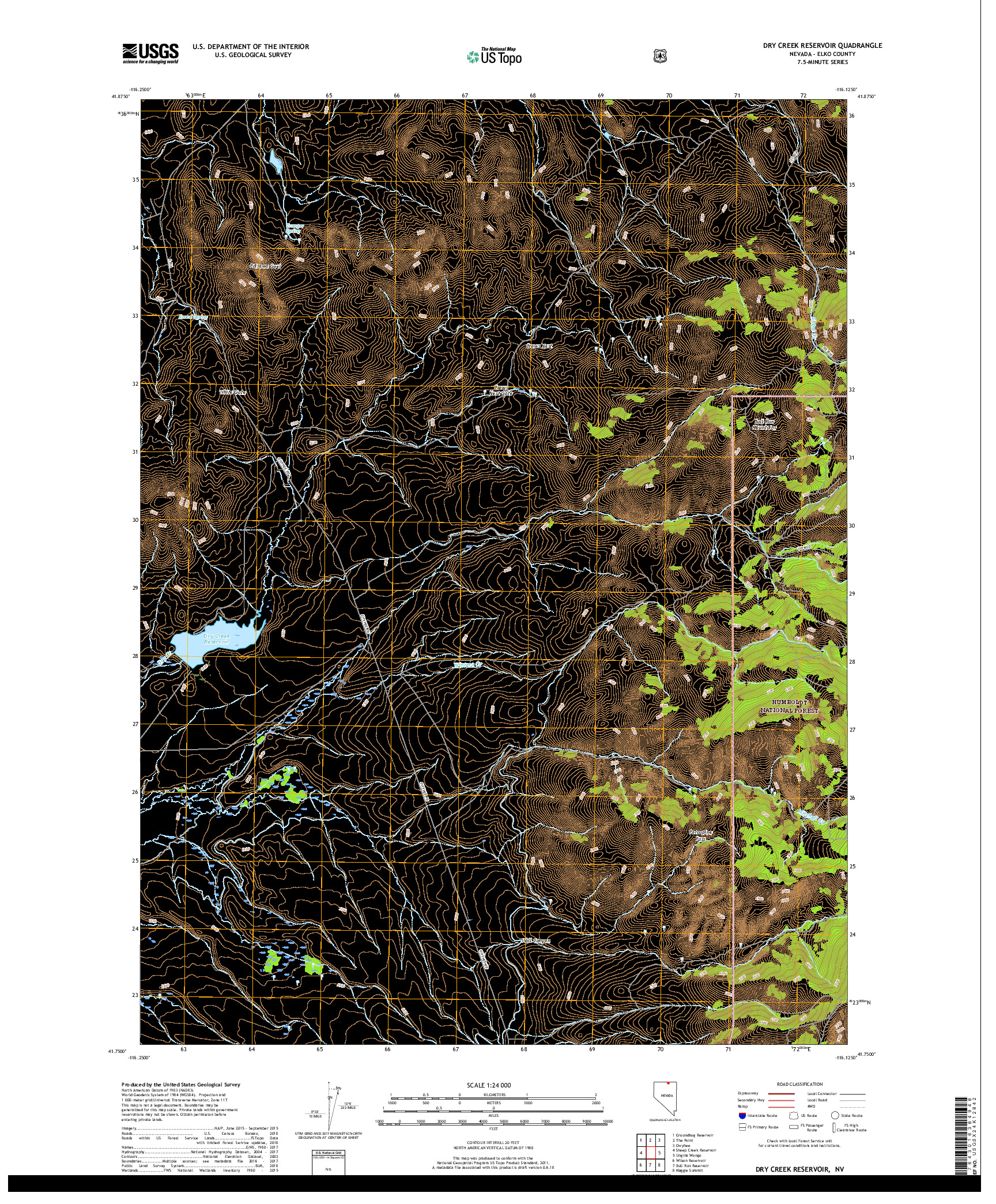 USGS US TOPO 7.5-MINUTE MAP FOR DRY CREEK RESERVOIR, NV 2018