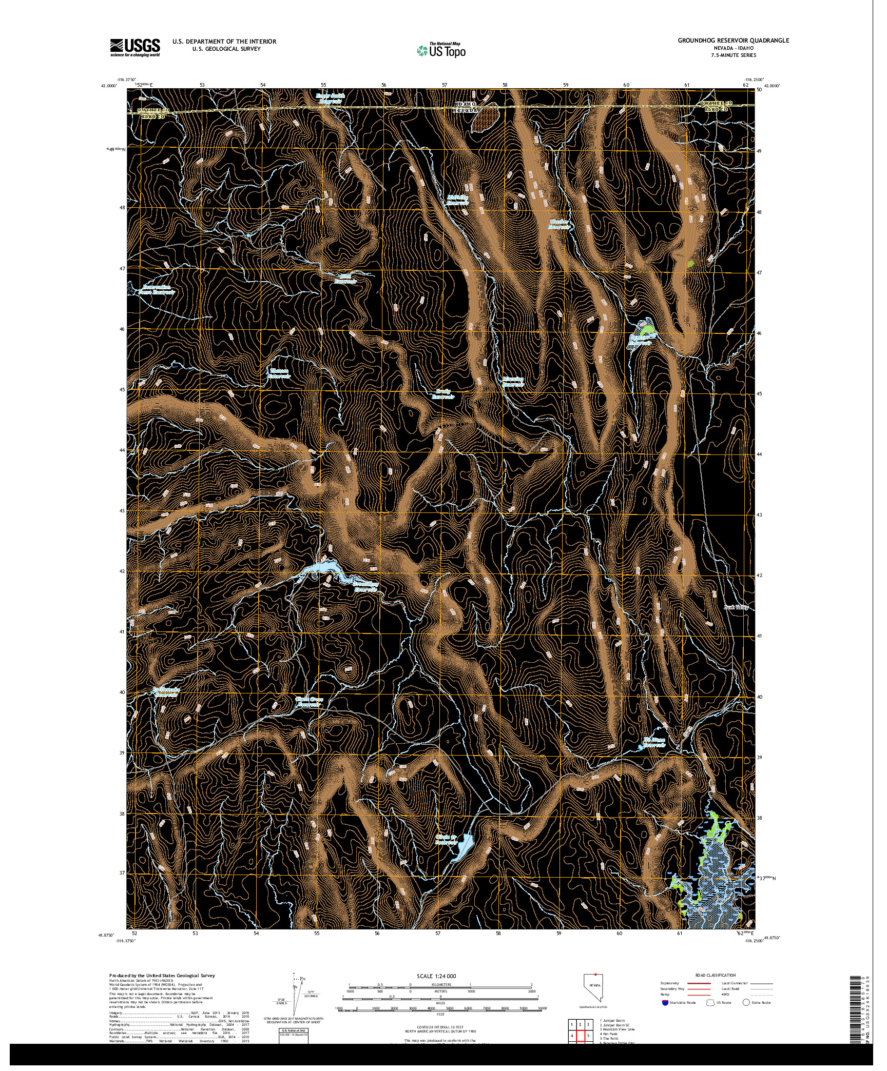 USGS US TOPO 7.5-MINUTE MAP FOR GROUNDHOG RESERVOIR, NV,ID 2018
