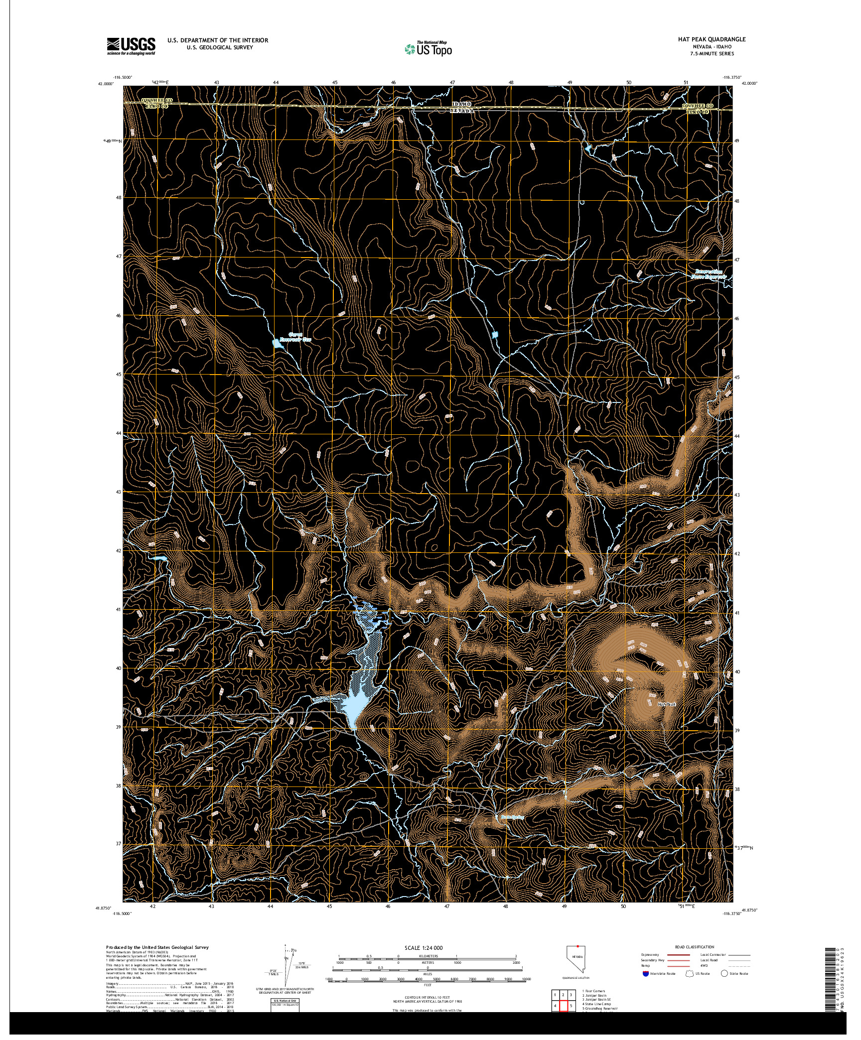 USGS US TOPO 7.5-MINUTE MAP FOR HAT PEAK, NV,ID 2018