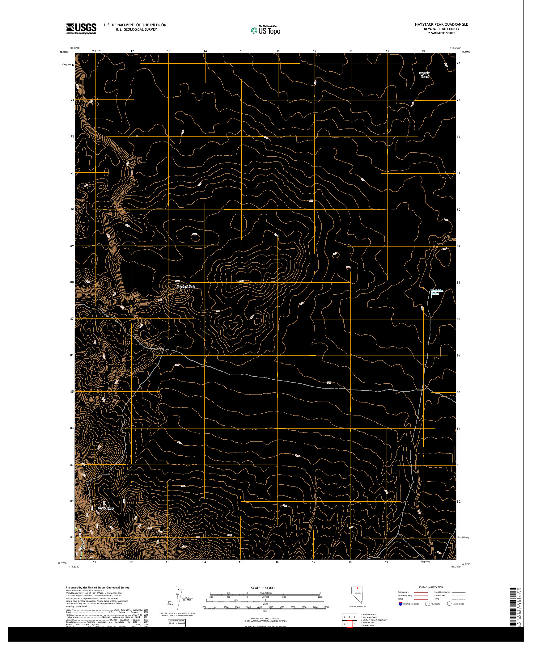 USGS US TOPO 7.5-MINUTE MAP FOR HAYSTACK PEAK, NV 2018