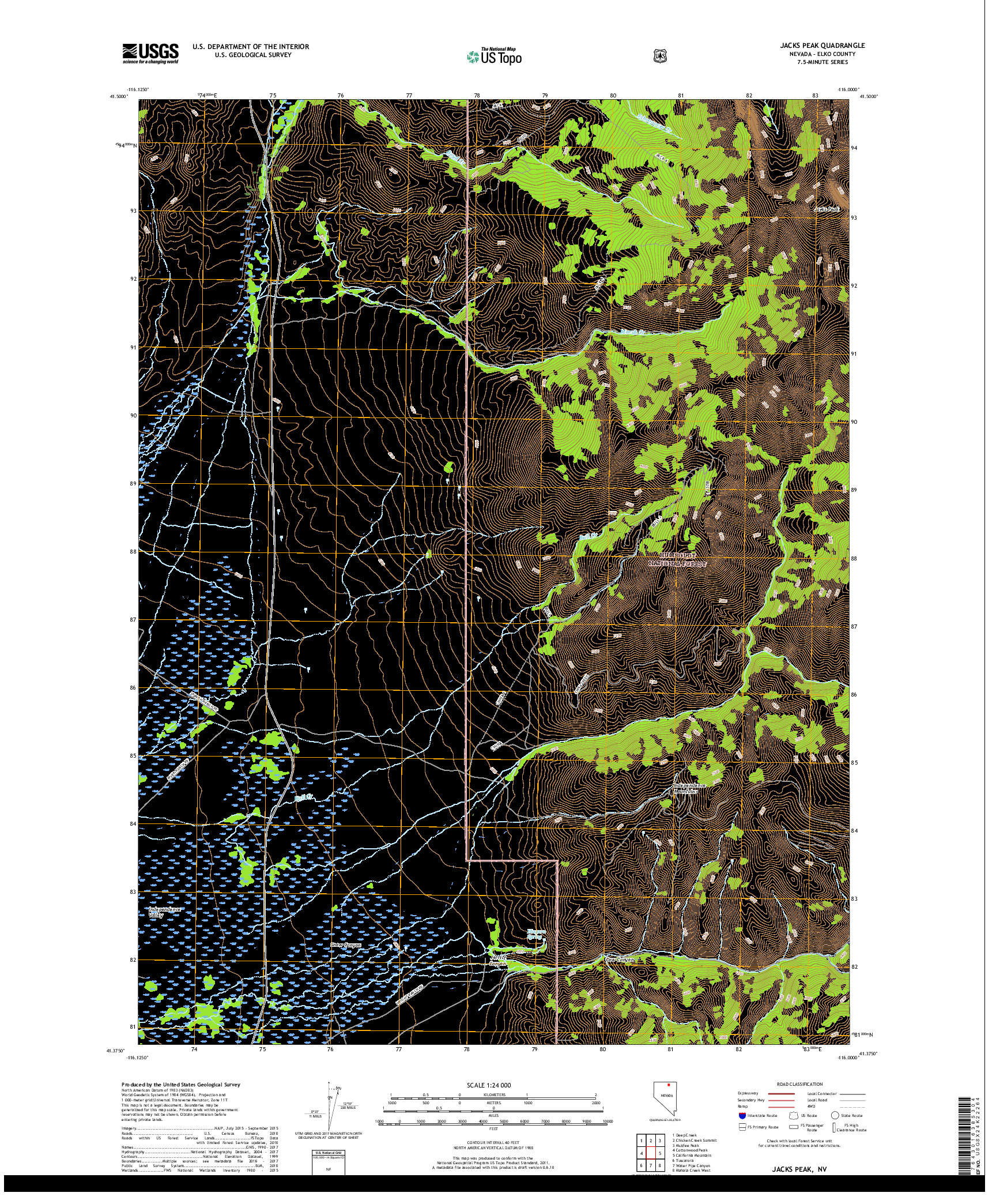 USGS US TOPO 7.5-MINUTE MAP FOR JACKS PEAK, NV 2018