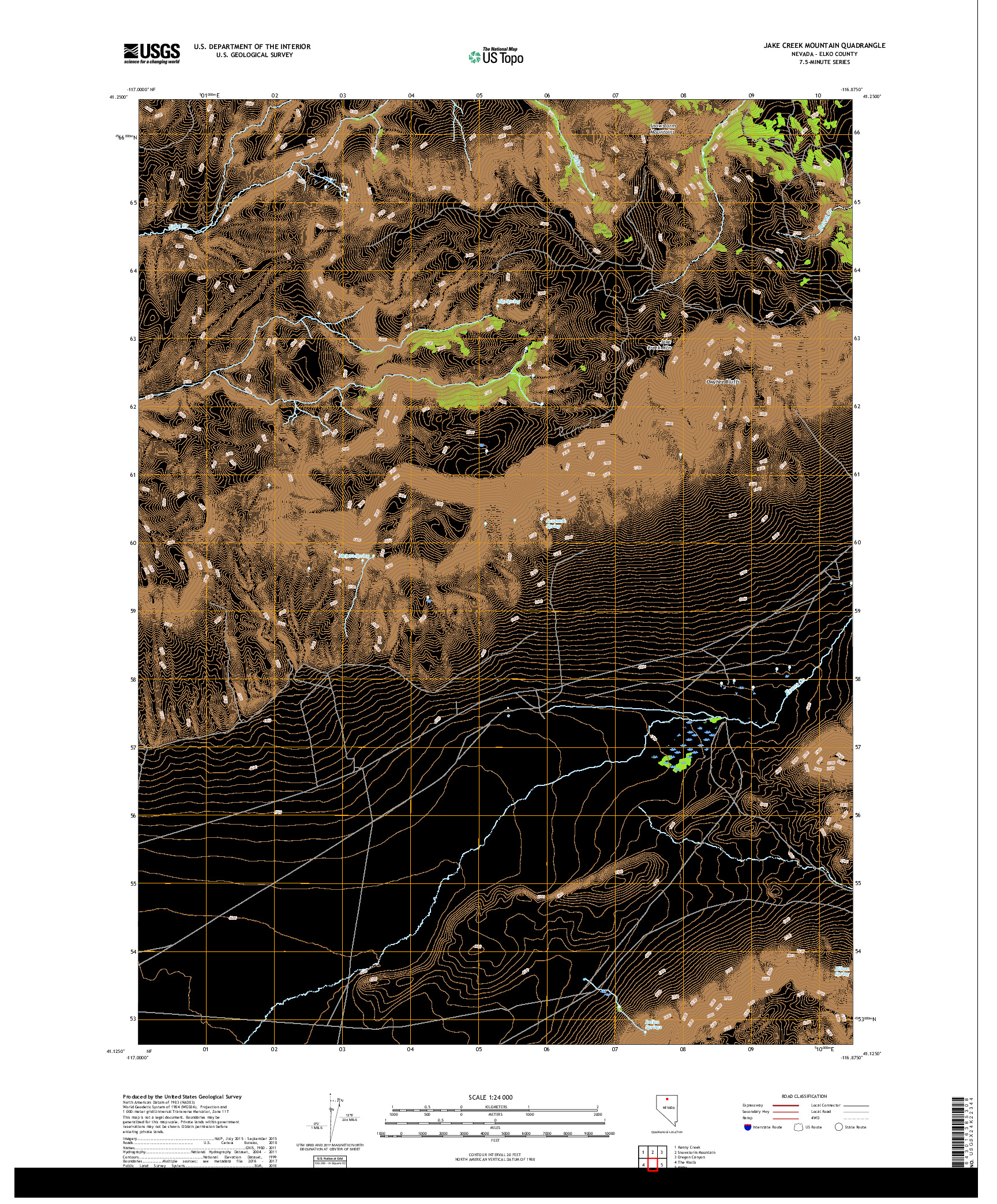 USGS US TOPO 7.5-MINUTE MAP FOR JAKE CREEK MOUNTAIN, NV 2018