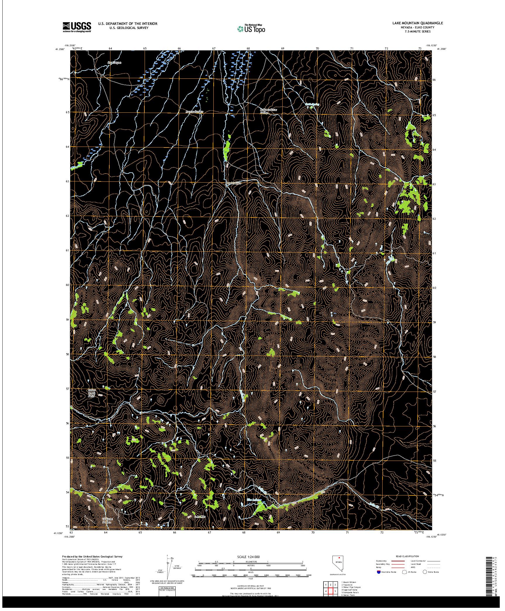 USGS US TOPO 7.5-MINUTE MAP FOR LAKE MOUNTAIN, NV 2018