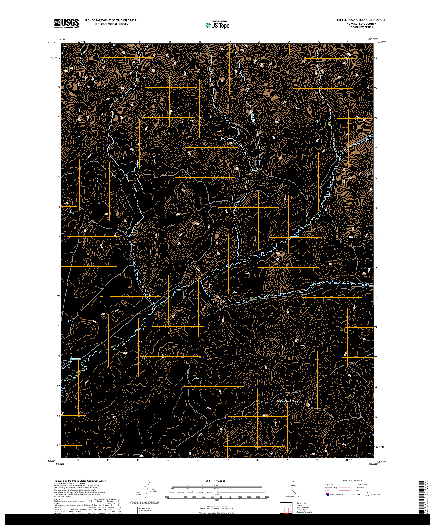 USGS US TOPO 7.5-MINUTE MAP FOR LITTLE ROCK CREEK, NV 2018