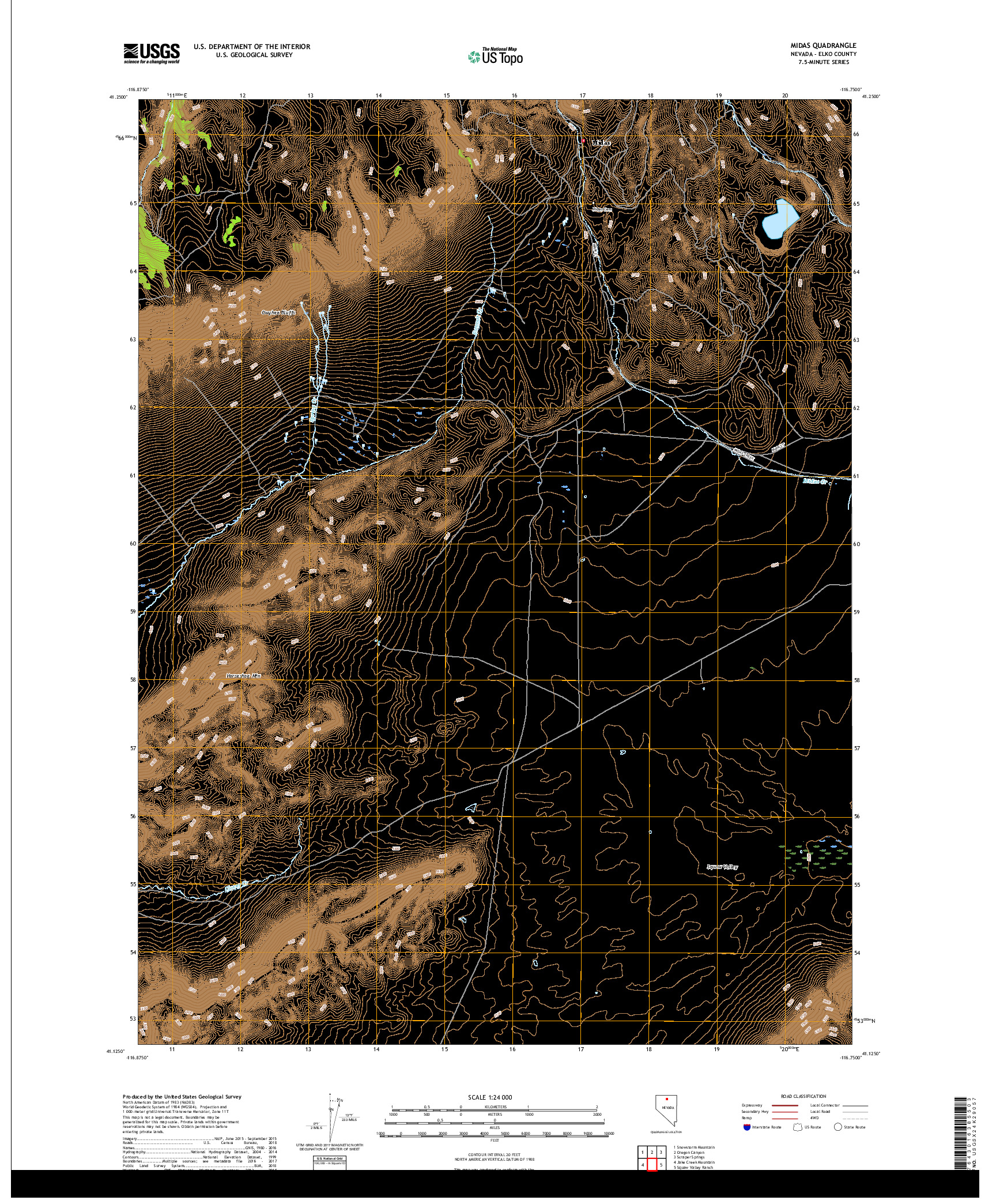 USGS US TOPO 7.5-MINUTE MAP FOR MIDAS, NV 2018