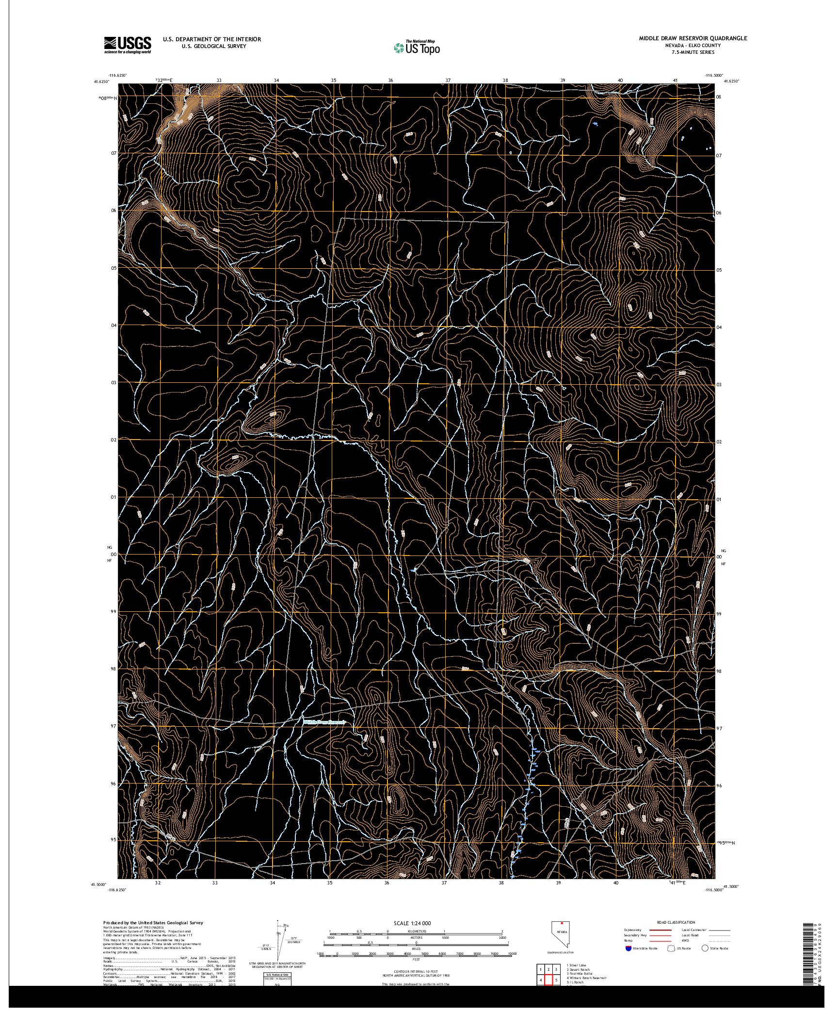 USGS US TOPO 7.5-MINUTE MAP FOR MIDDLE DRAW RESERVOIR, NV 2018