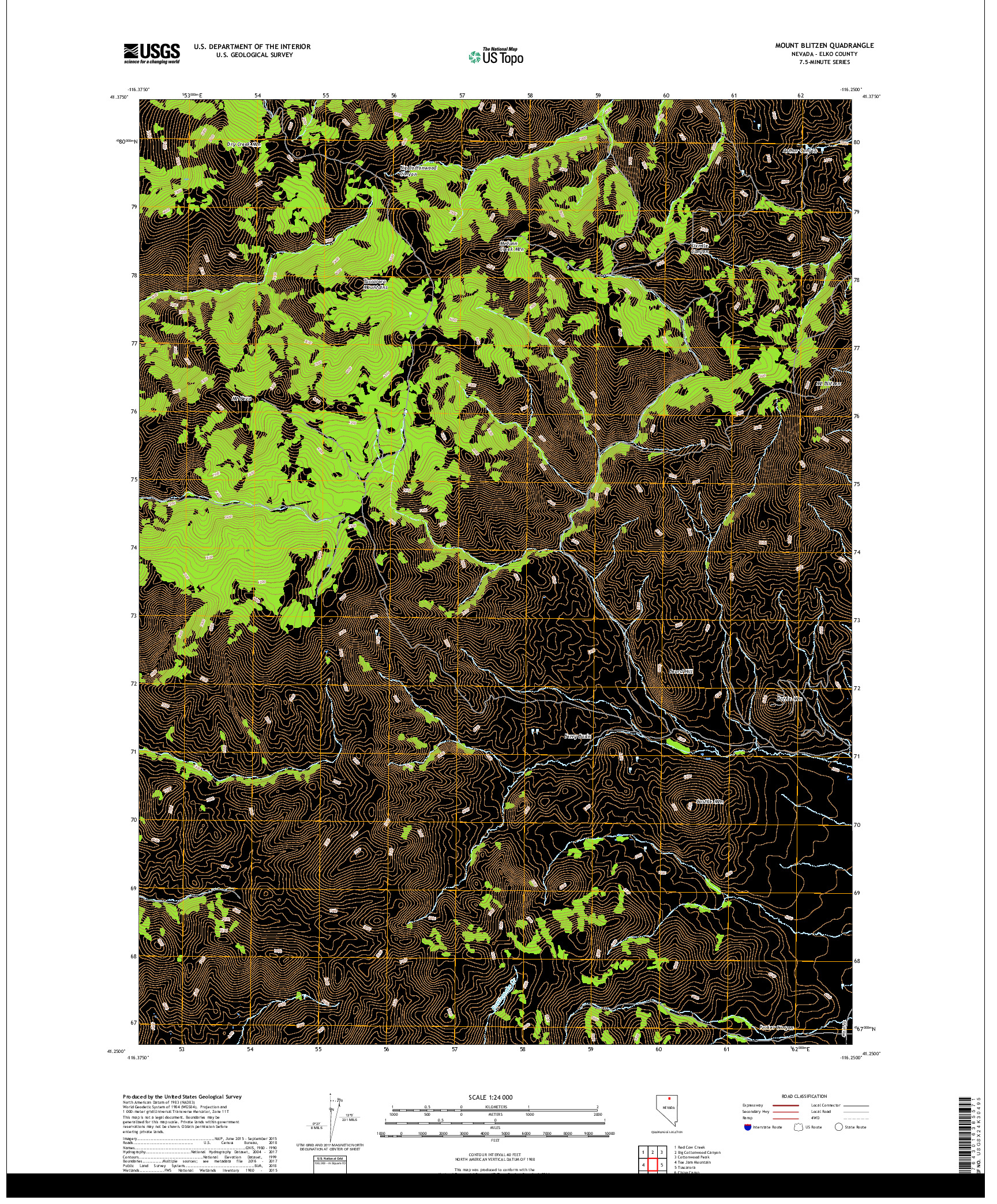 USGS US TOPO 7.5-MINUTE MAP FOR MOUNT BLITZEN, NV 2018