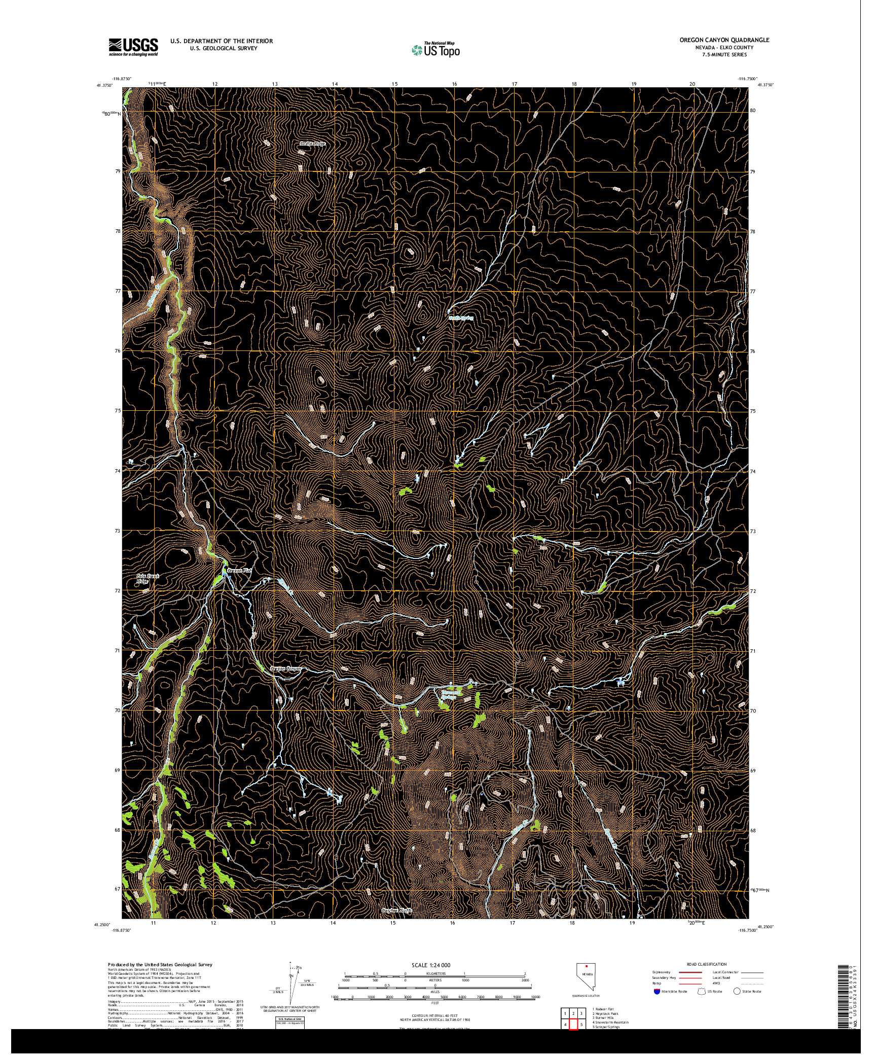 USGS US TOPO 7.5-MINUTE MAP FOR OREGON CANYON, NV 2018