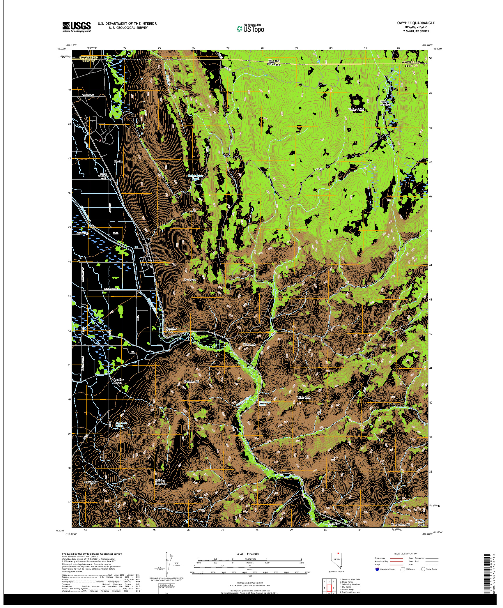 USGS US TOPO 7.5-MINUTE MAP FOR OWYHEE, NV,ID 2018