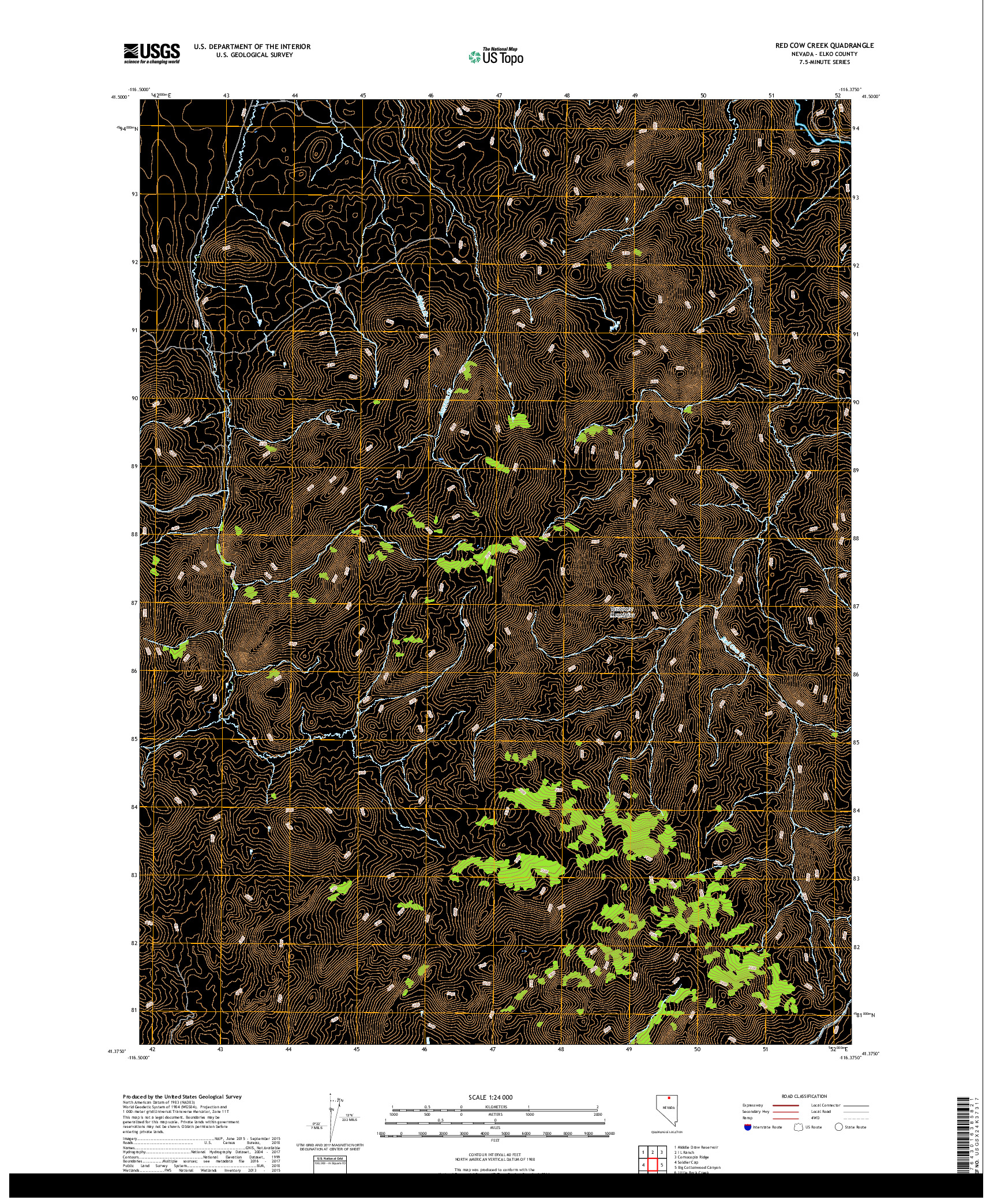 USGS US TOPO 7.5-MINUTE MAP FOR RED COW CREEK, NV 2018